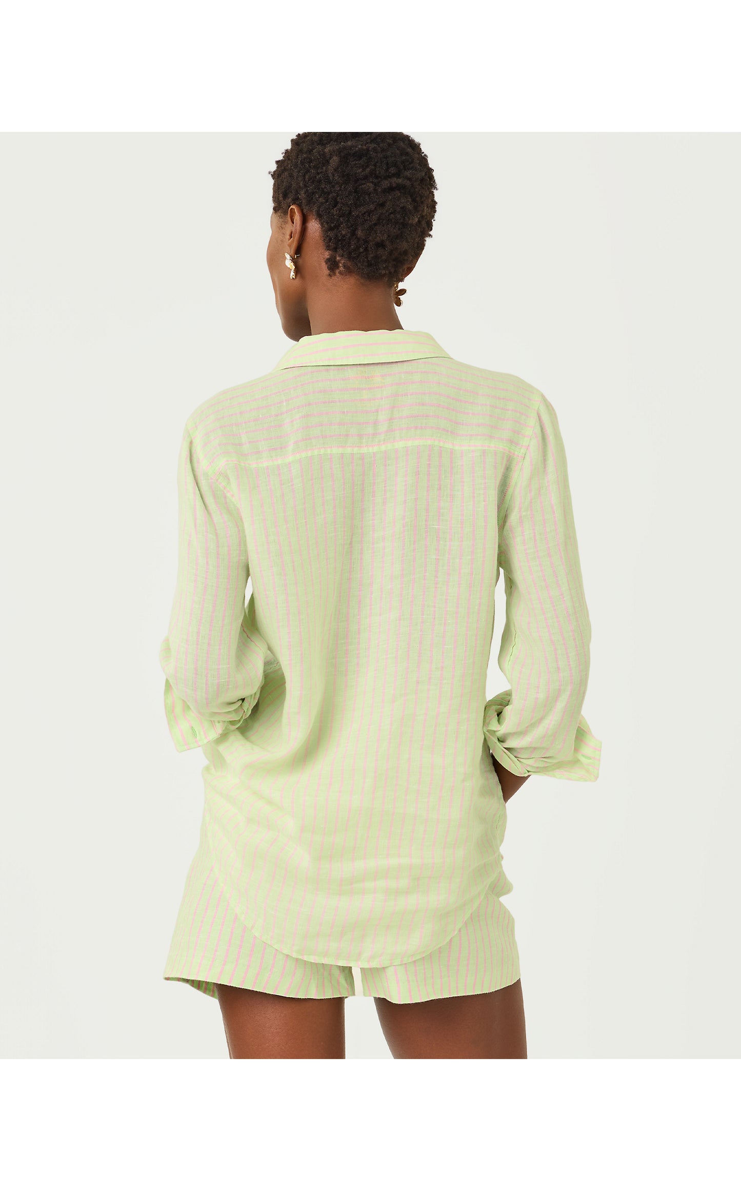 Sea View Button Down Pistachio Macaron X Conch Shell Pink
