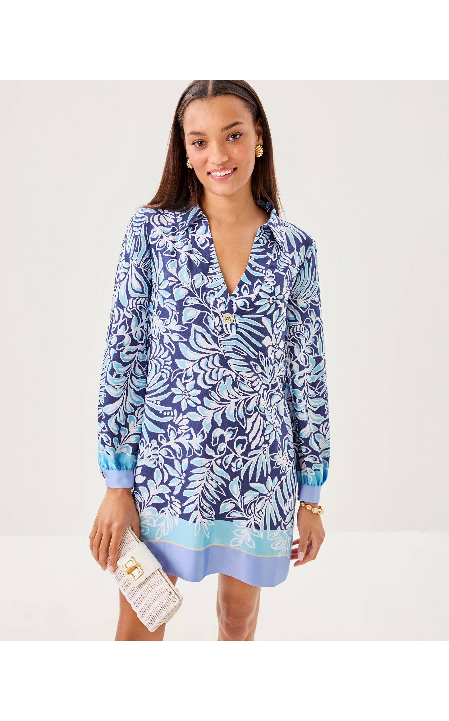 Iralanne Long Sleeve Popover Shirtdress Summer Shorelines