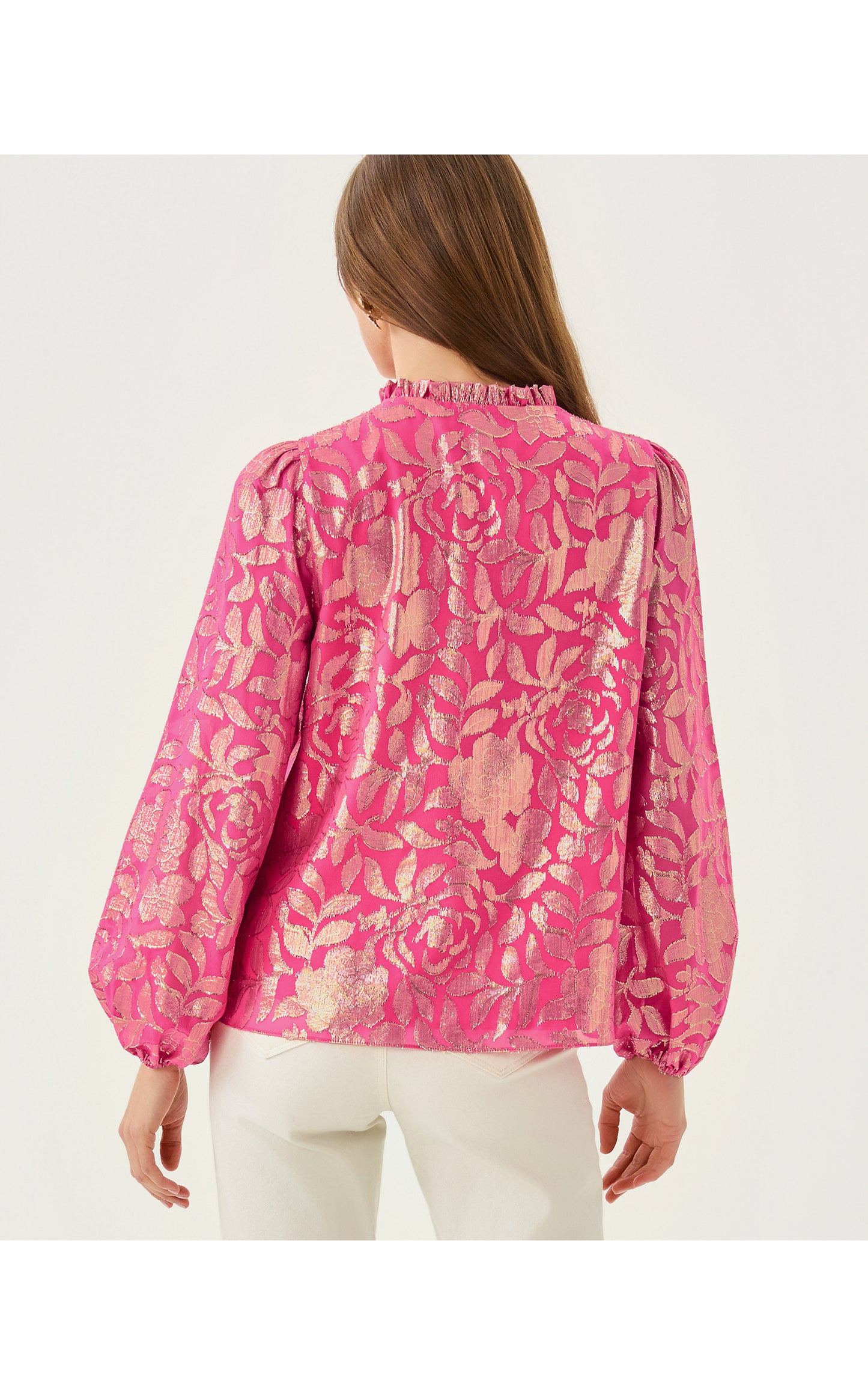 Giana Long Sleeve Silk Top Sun Shell Pink