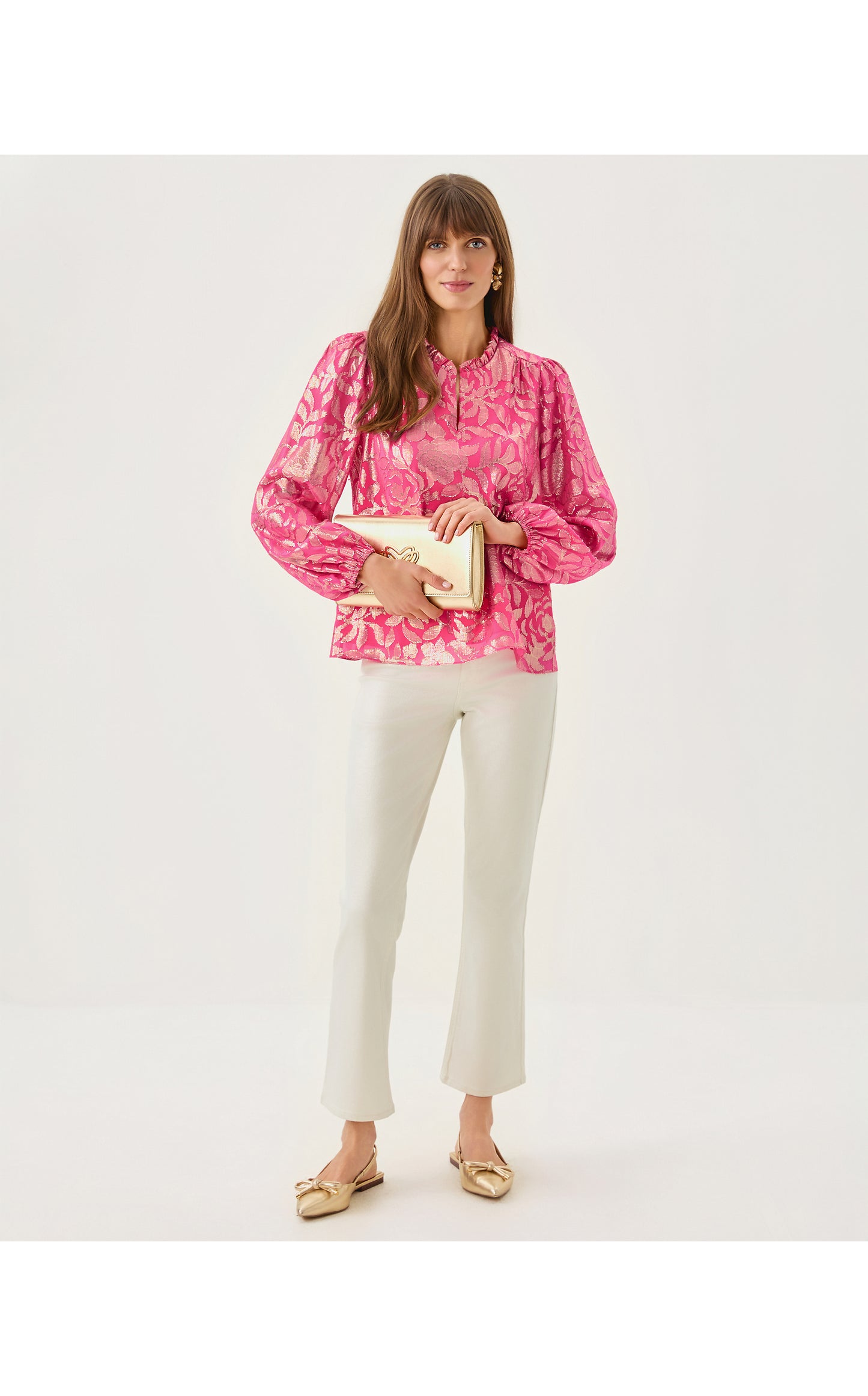 Giana Long Sleeve Silk Top Sun Shell Pink