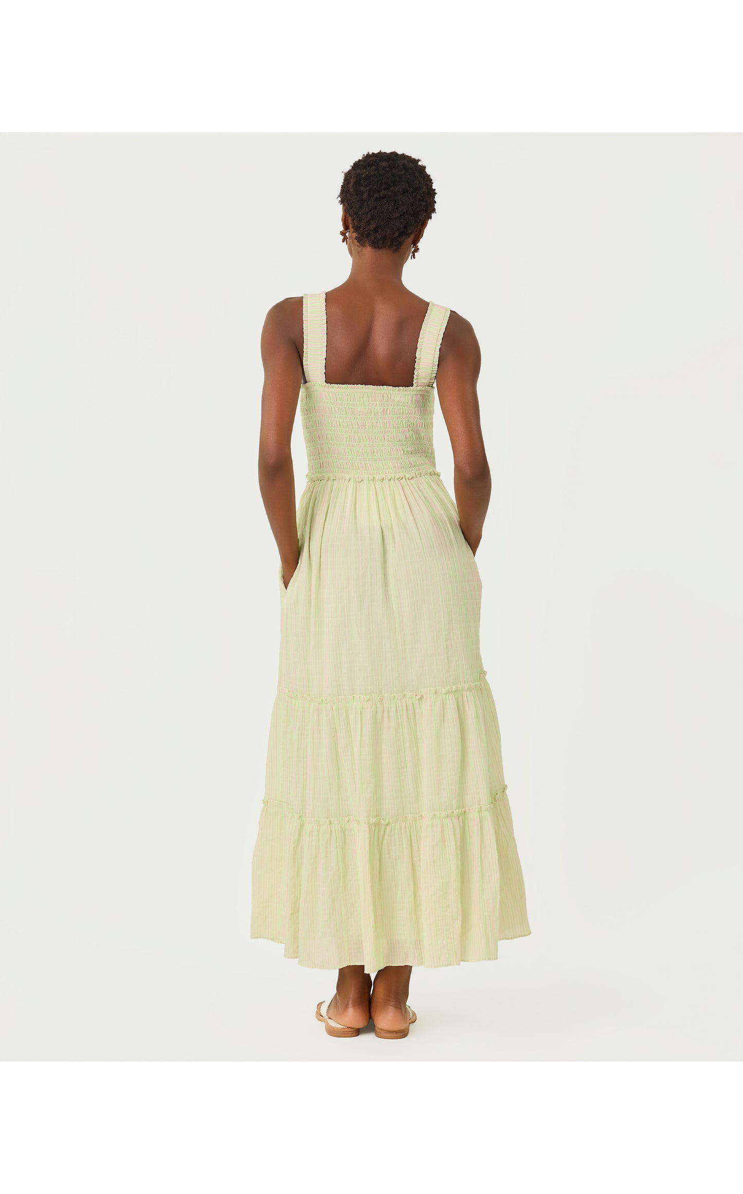 Hadly Smocked Maxi Dress Pistachio Macaron X Conch Shell Pink