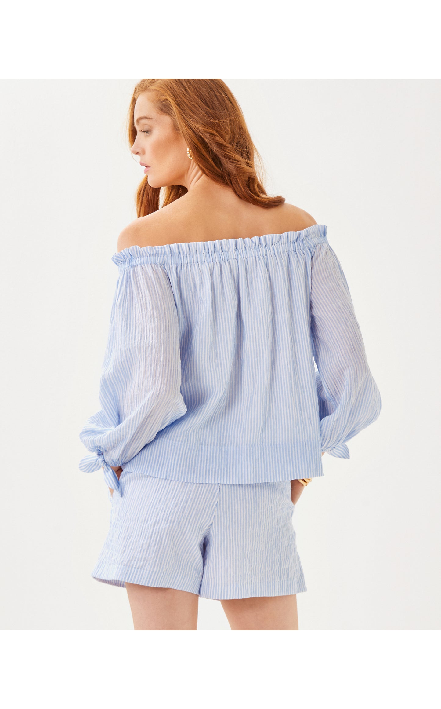 Jamielynn Long Sleeve Off the Shoulder Top Oxford Stripe