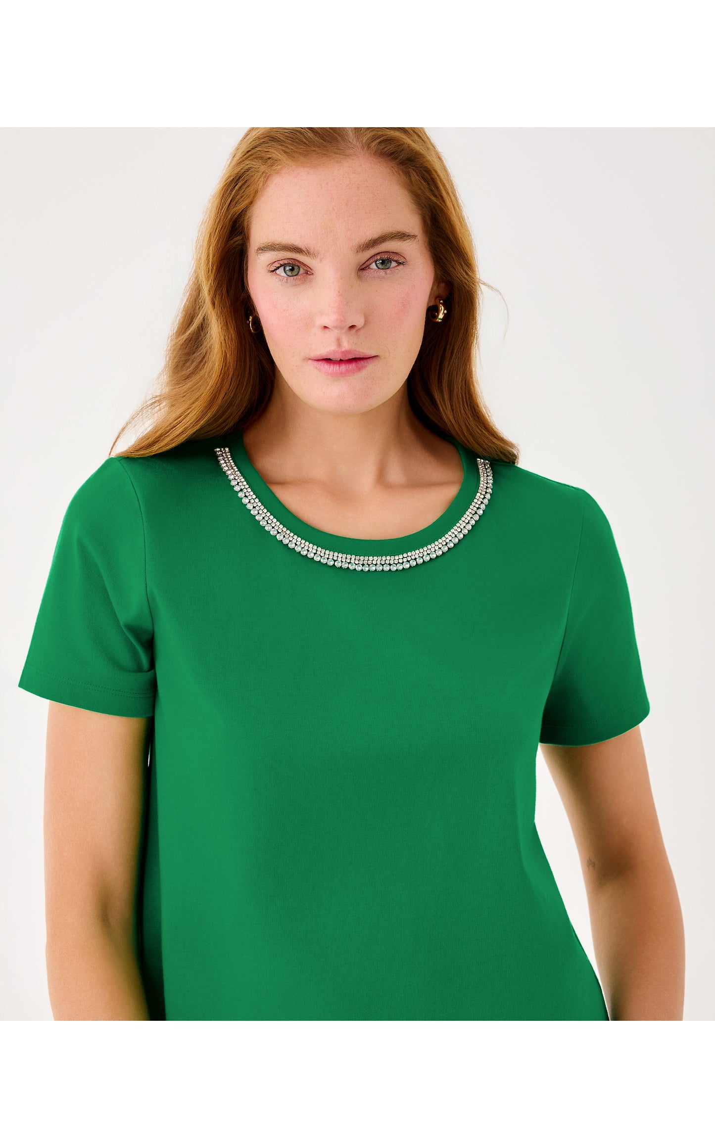 Clairmont Rhinestone Knit Top Bamboo Green