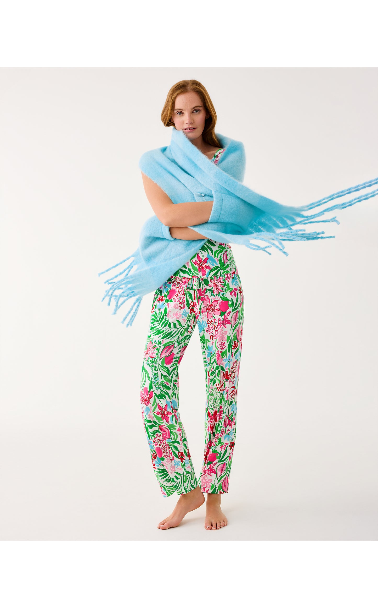 Camelia Fringe Wrap Bellevue Blue