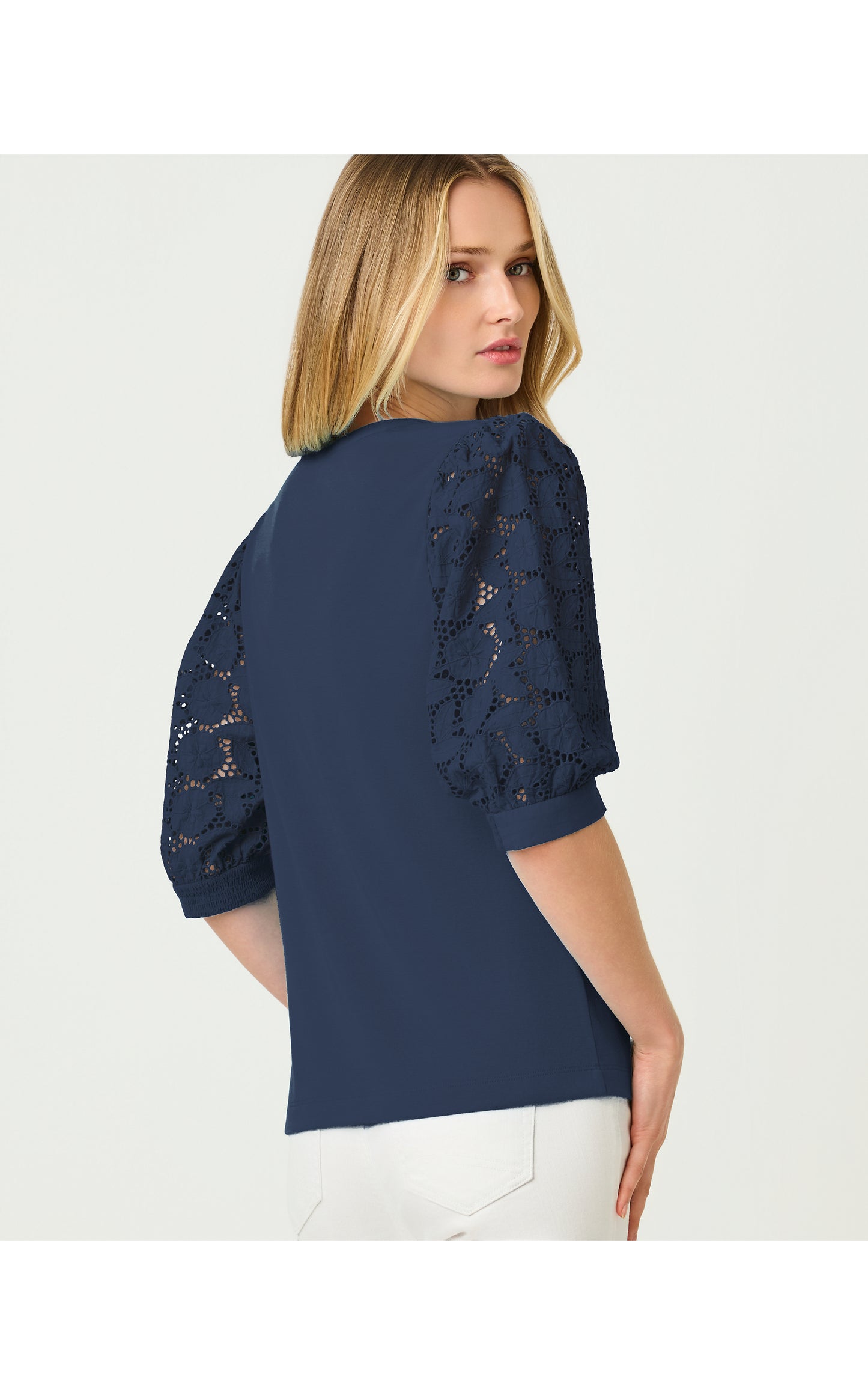 Ronson Eyelet Knit Top Low Tide Navy