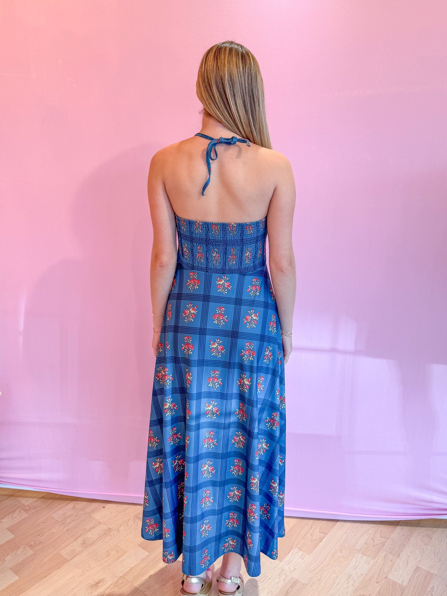 Florenza Dress Camellia Plaid Porcelain