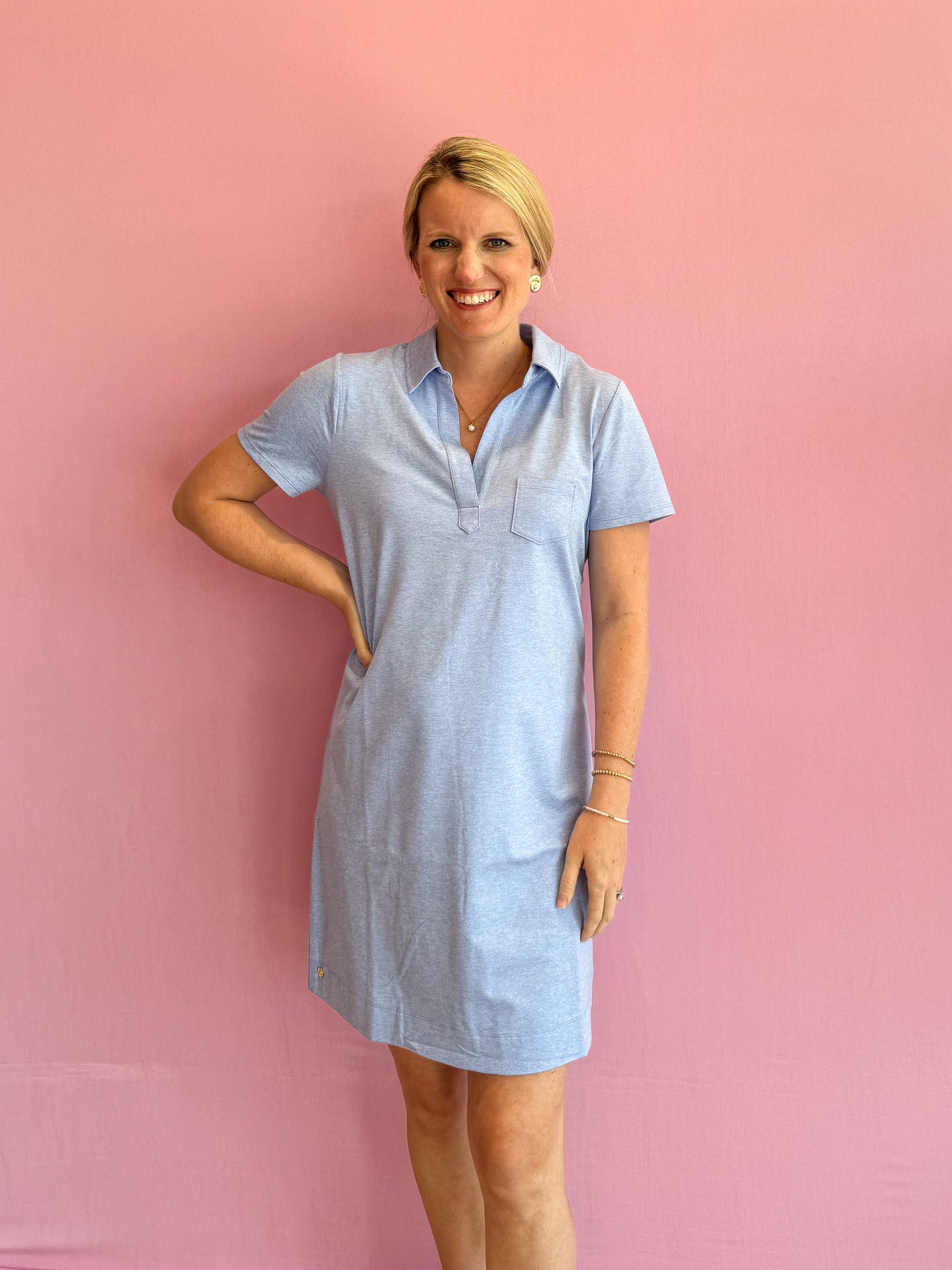 Dune UPF 50+ Short Sleeve Dress Heathered Jacaranda Blue