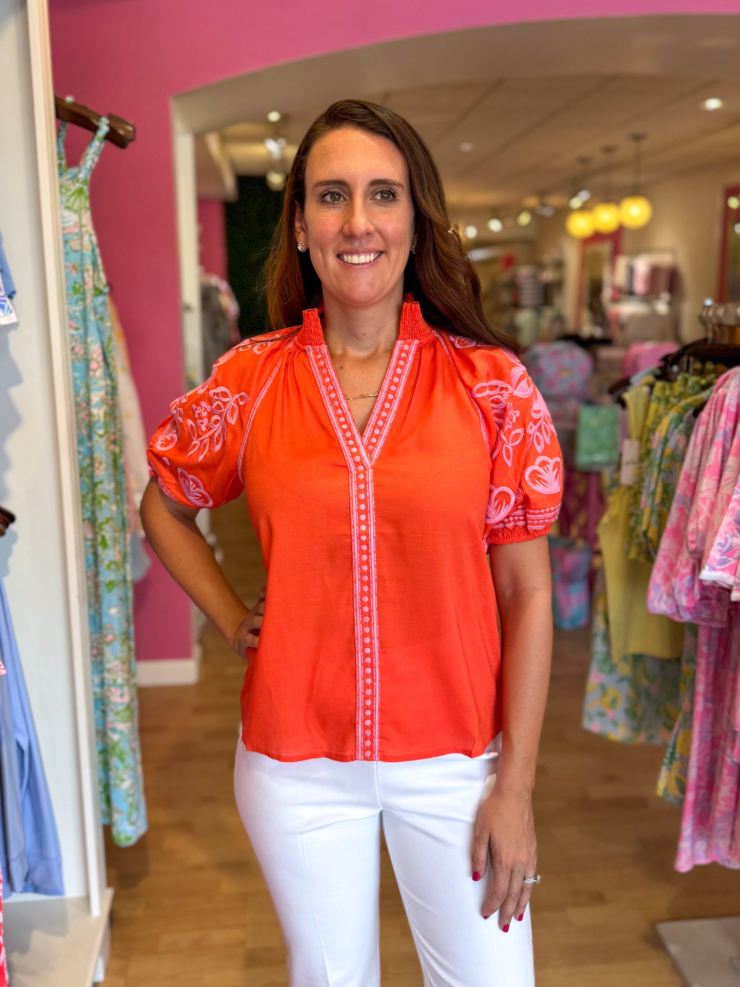 Sylvia Orange Embroidered Top
