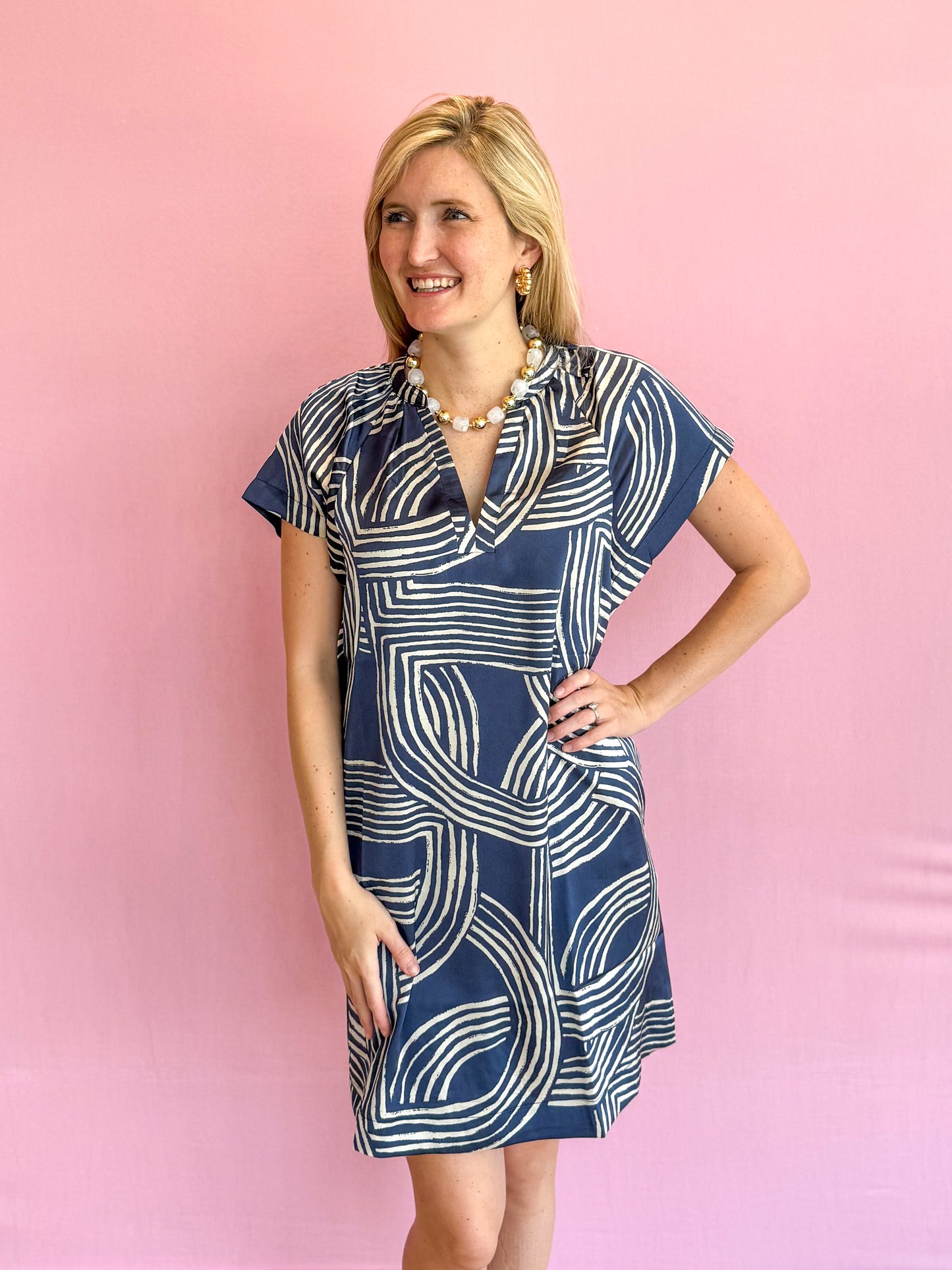 Erin Deep Blue Print Dress