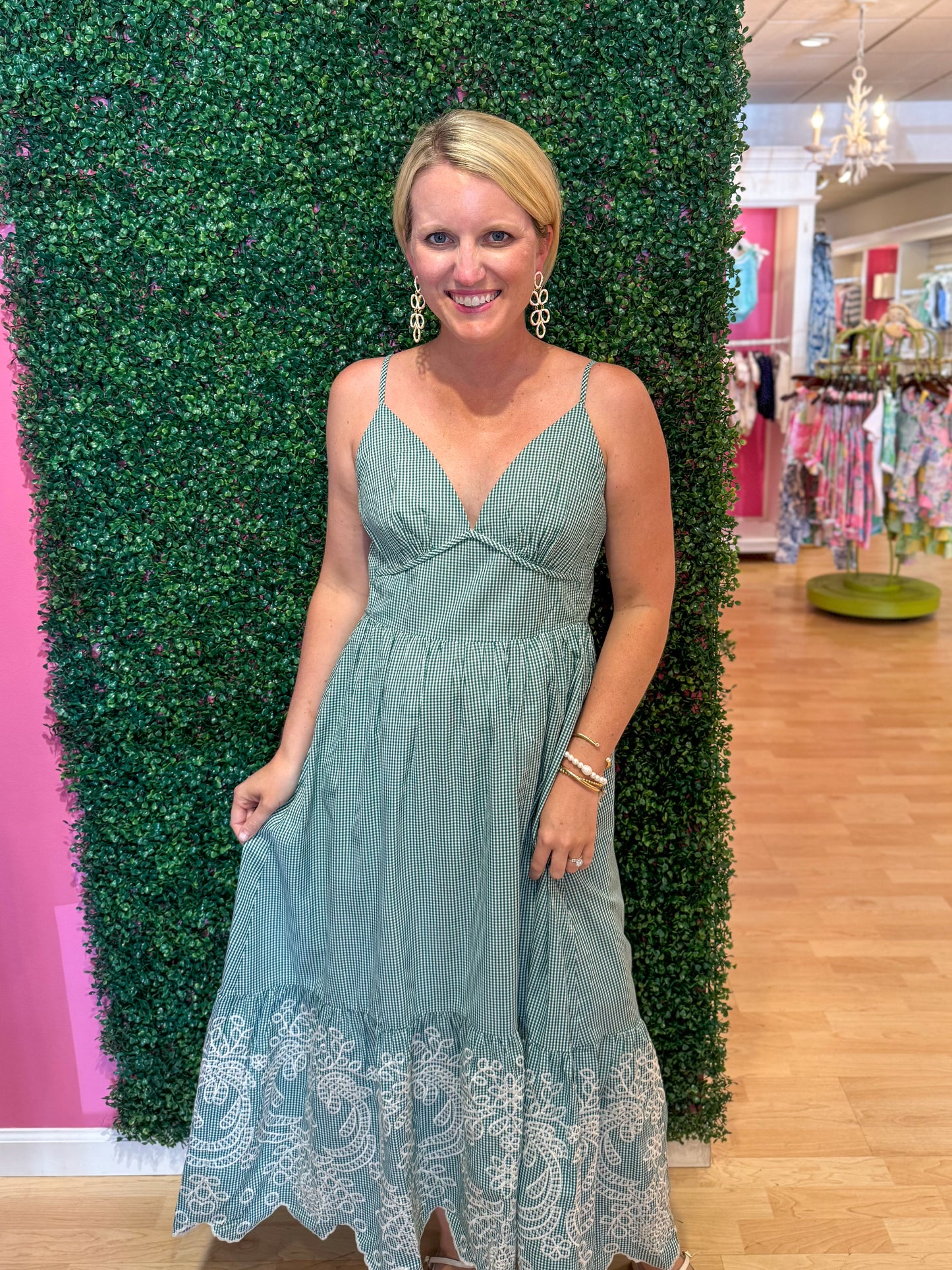 Tarah Green Gingham Maxi Dress