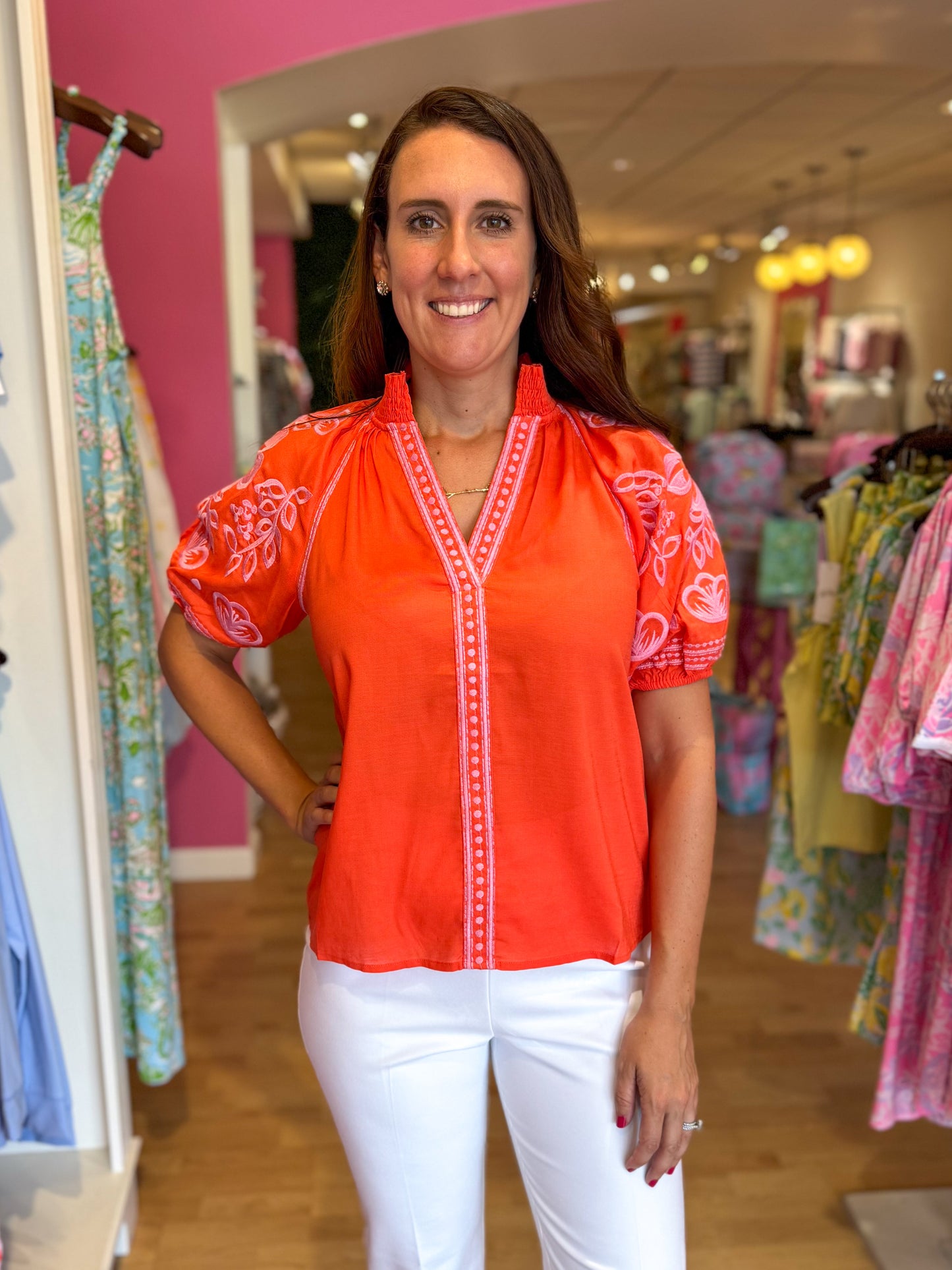 Sylvia Orange Embroidered Top