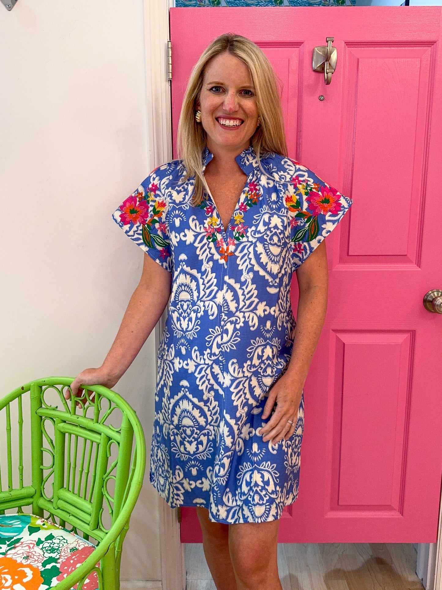 Heather Embroidered Short Sleeve Dress