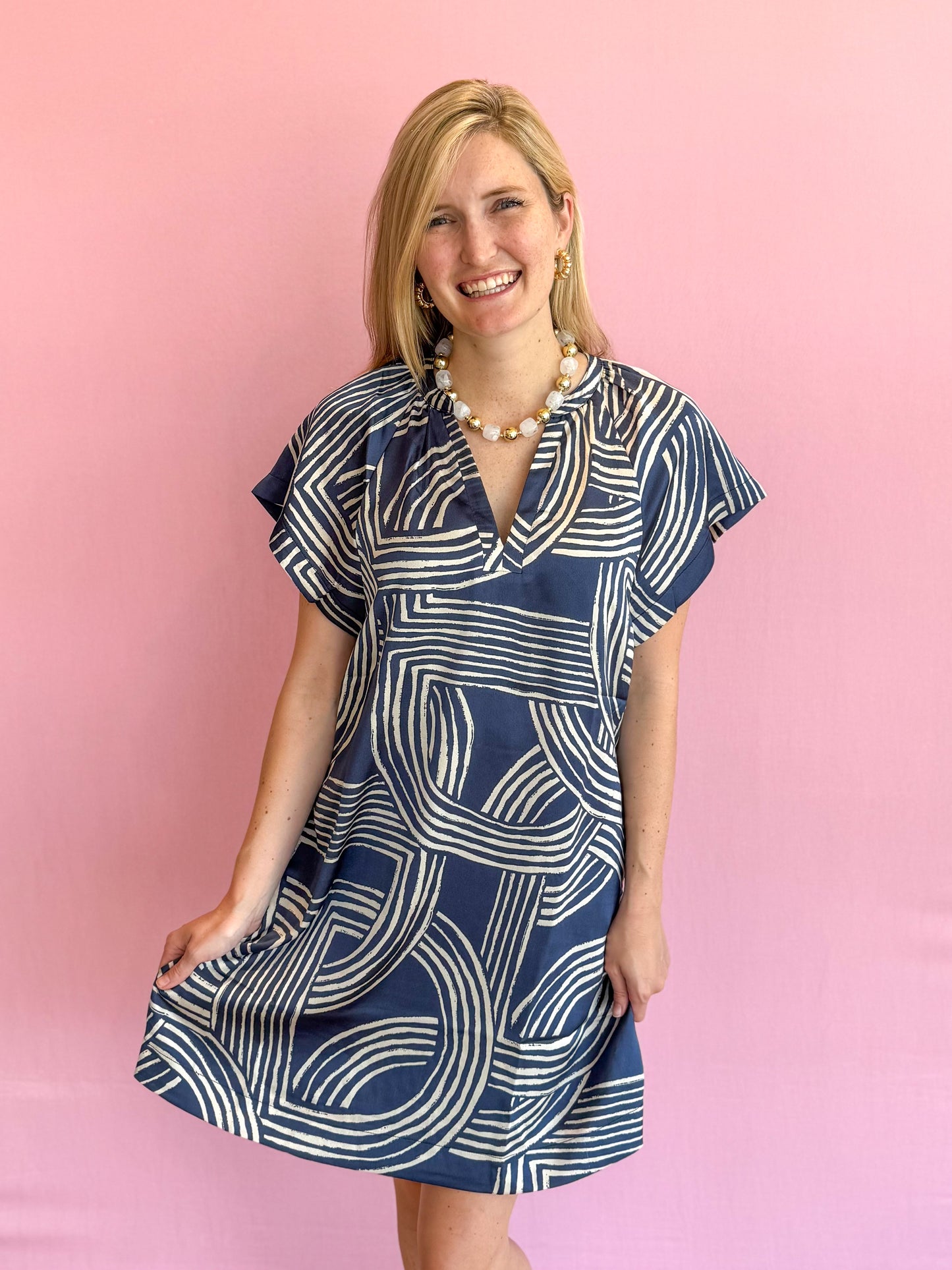 Erin Deep Blue Print Dress