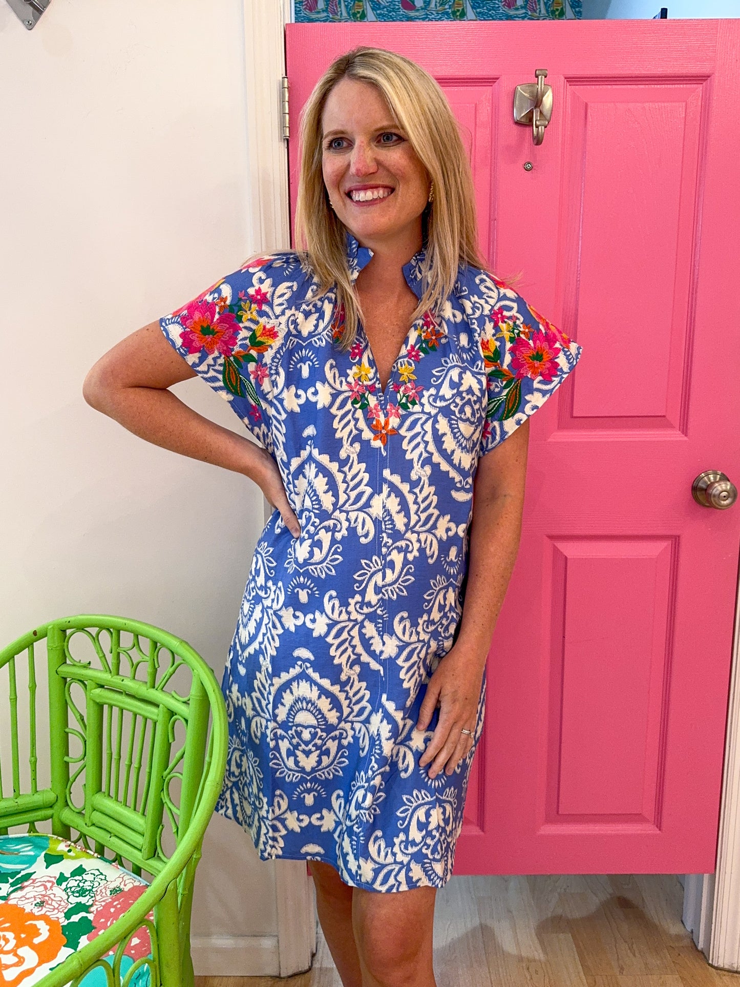Heather Embroidered Short Sleeve Dress