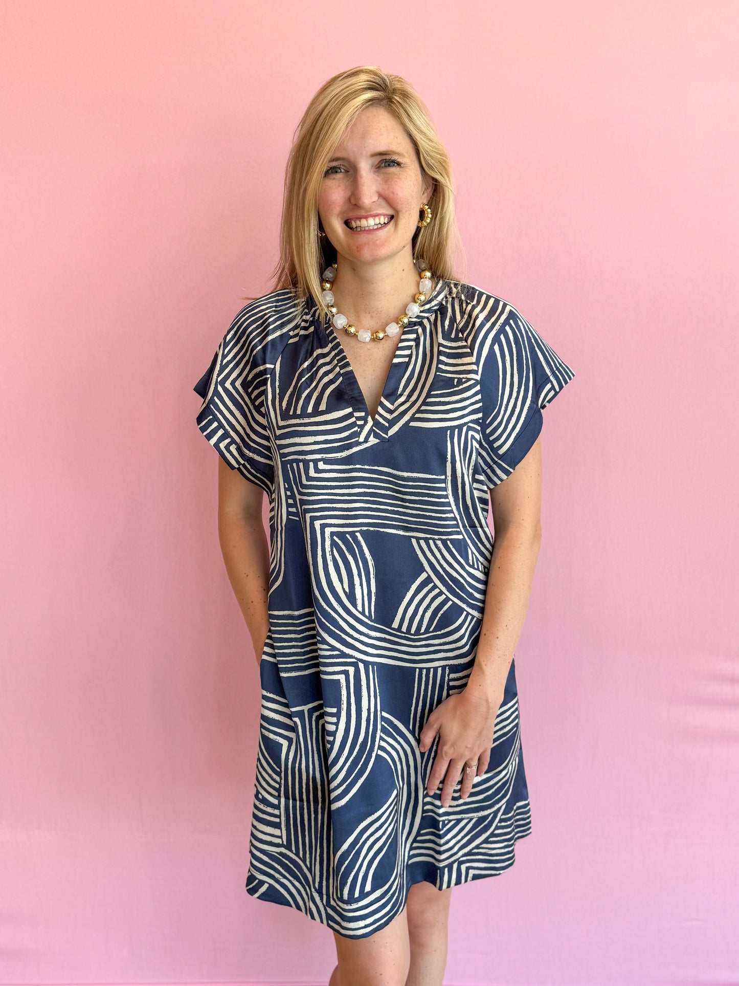 Erin Deep Blue Print Dress