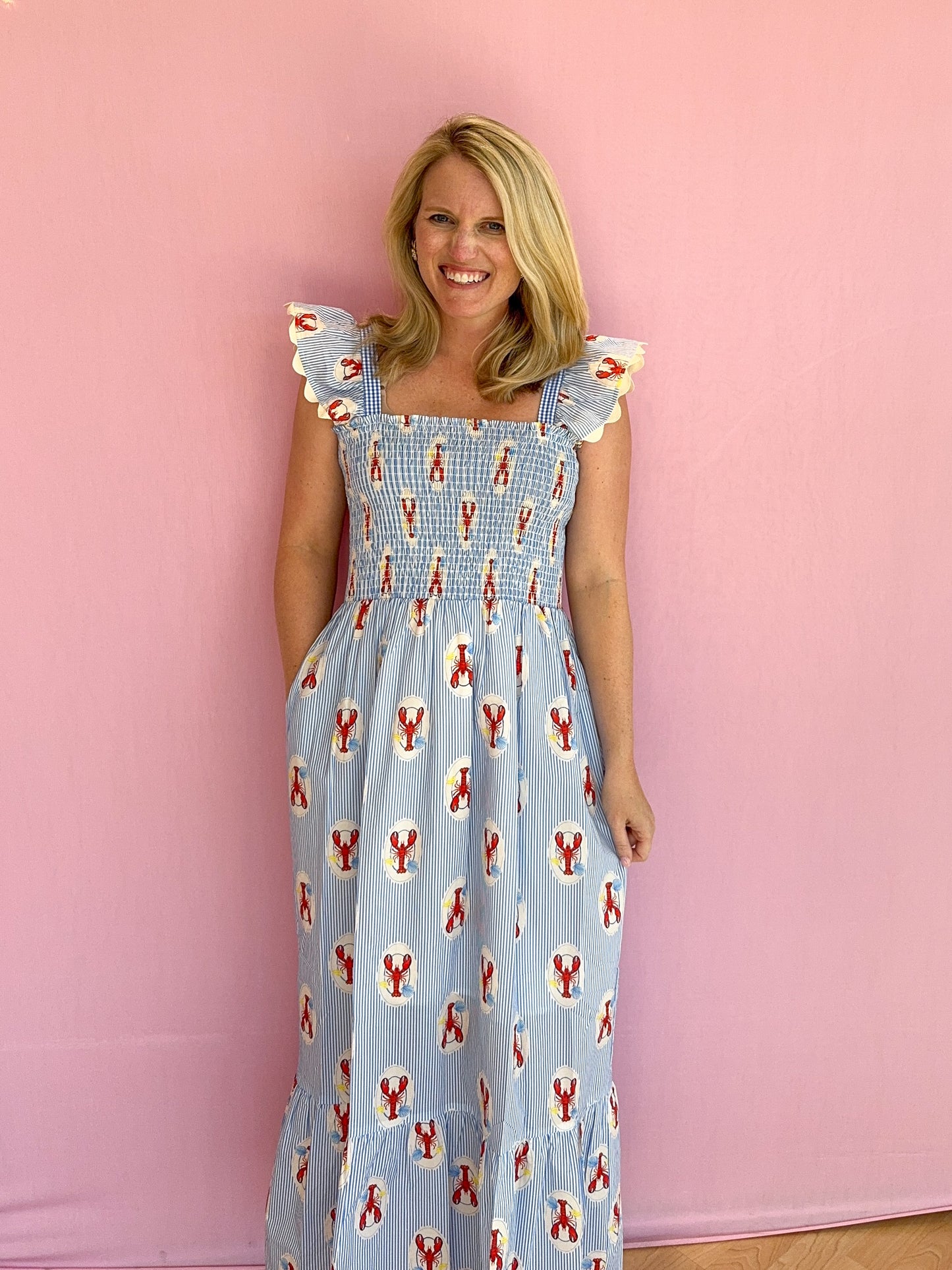 Maine Lobster Print Smocked Dress