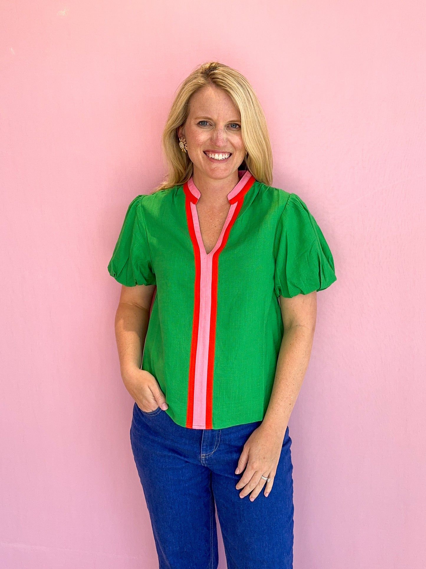 Kellie Puff Sleeve V-neck Top