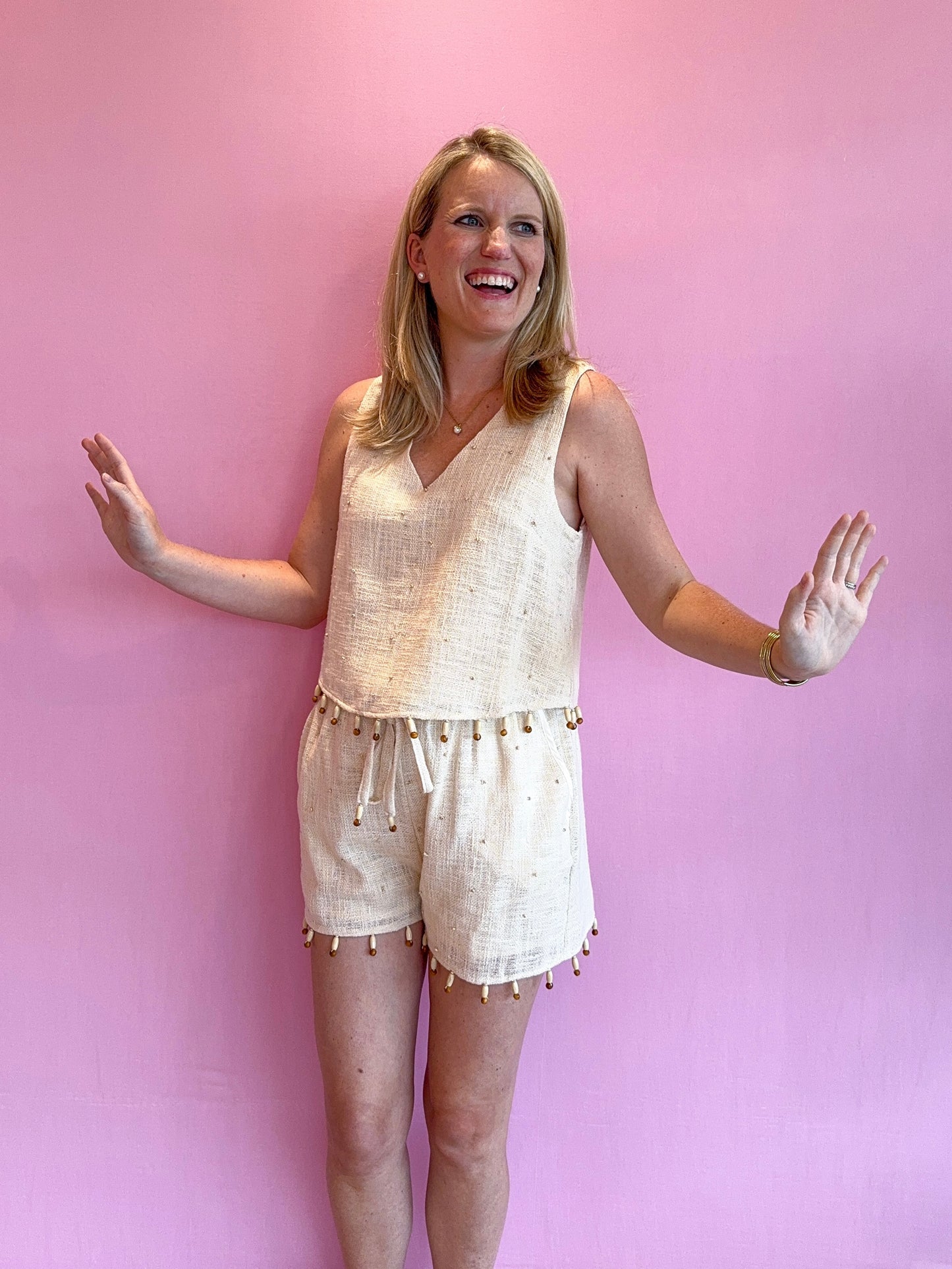 Olivia Wood Bead Embroidered Top