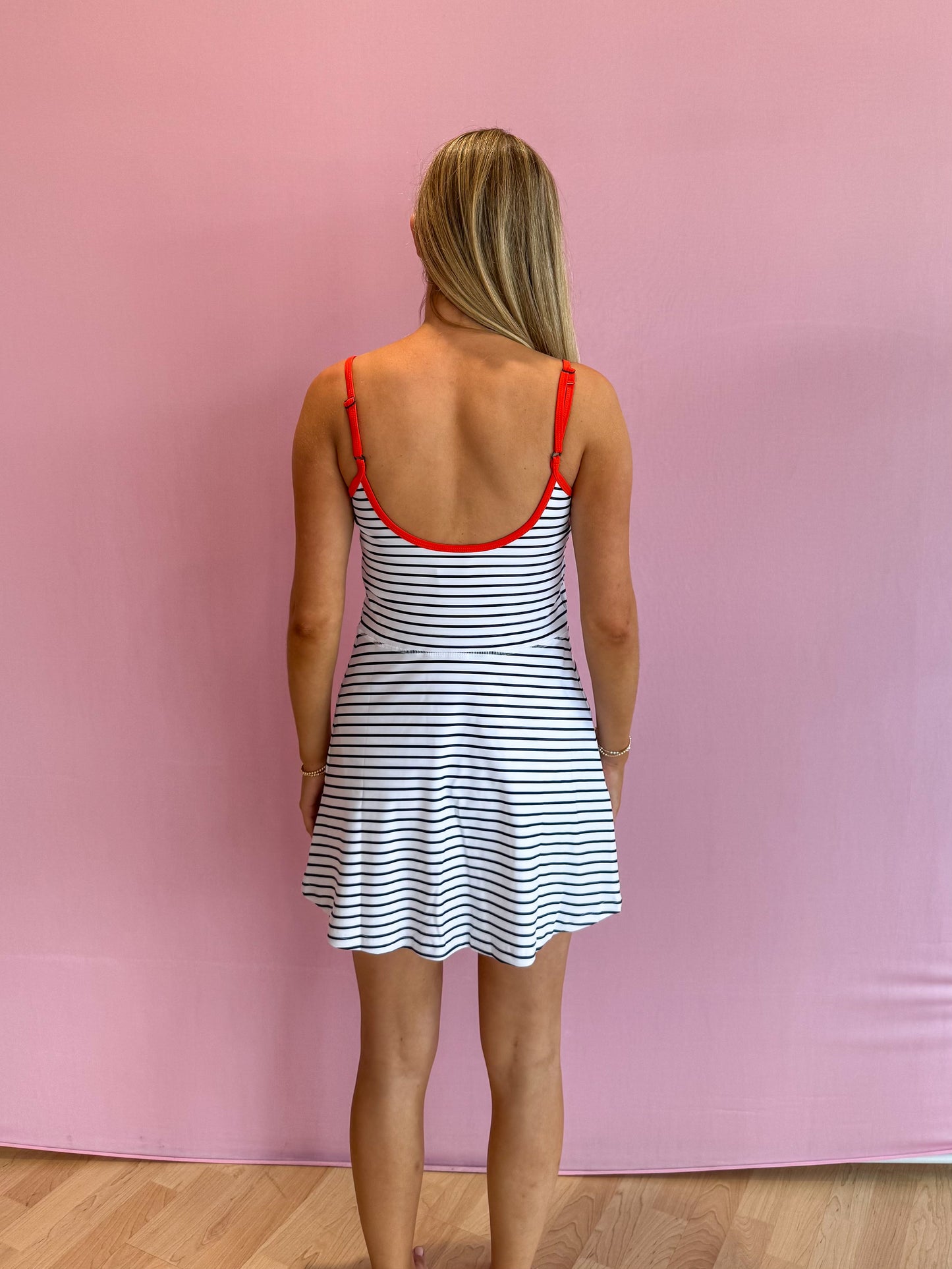 Hailey Dress White Navy Stripe