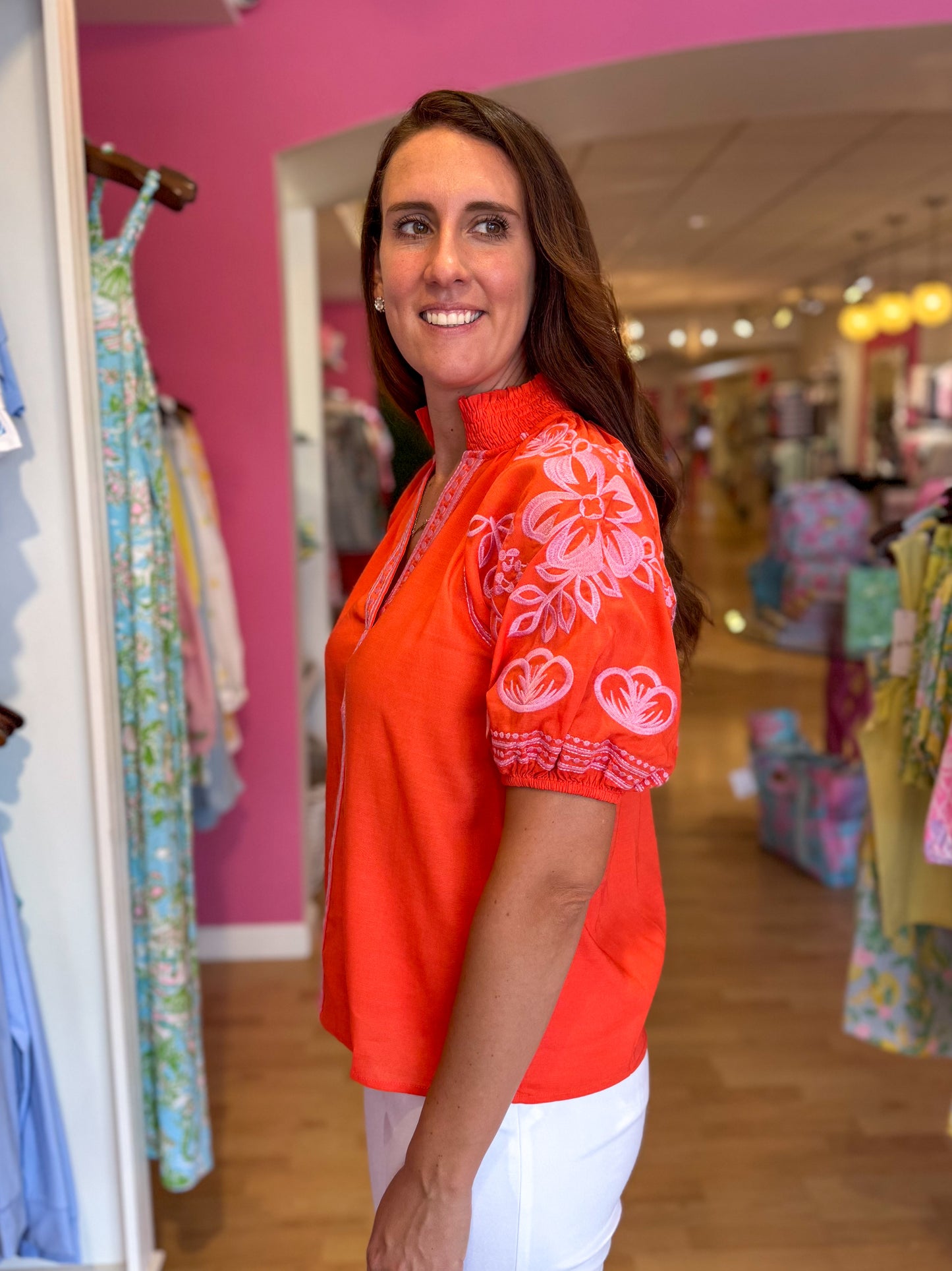 Sylvia Orange Embroidered Top