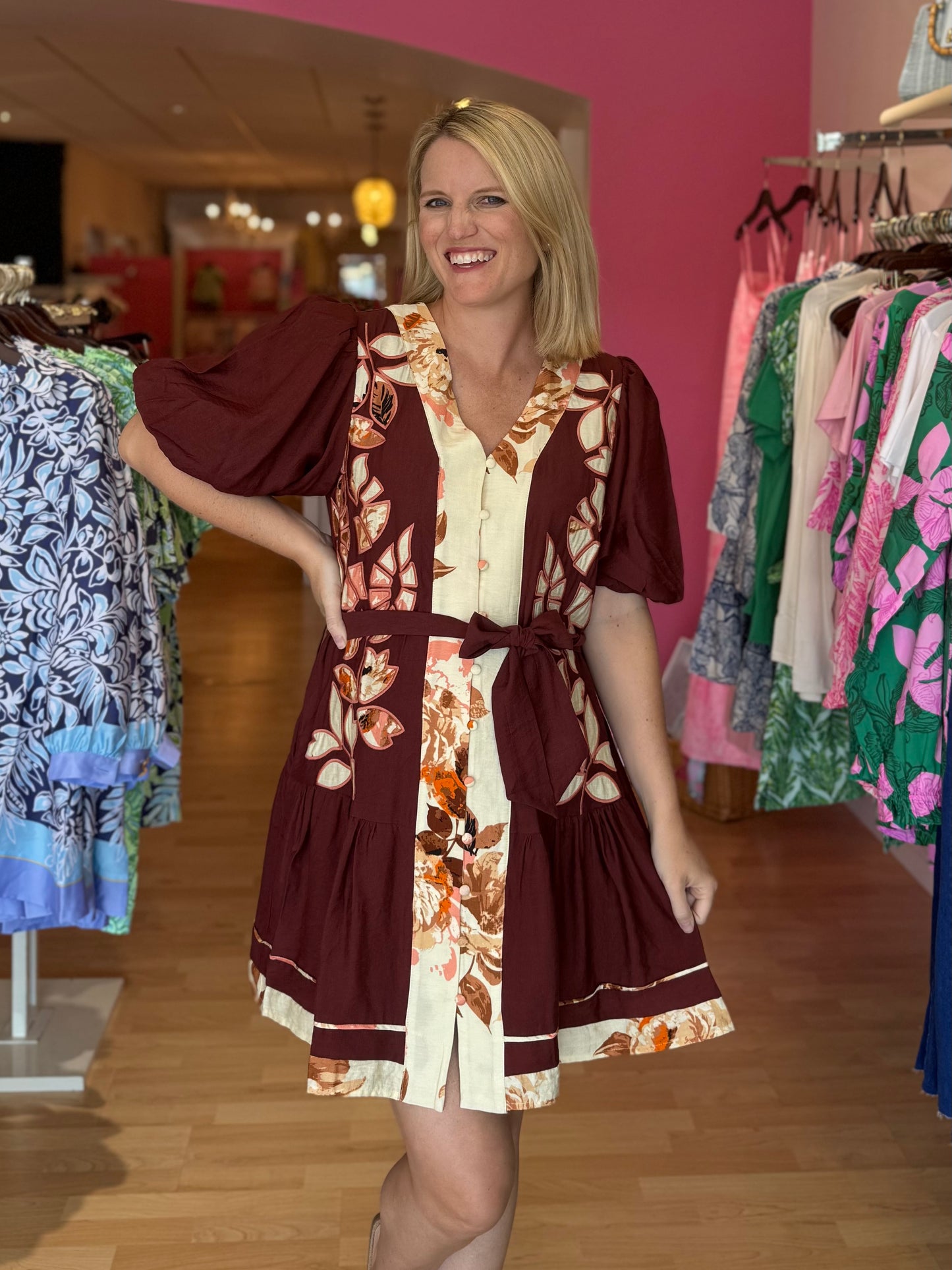 Judith Maroon Button Up Dress