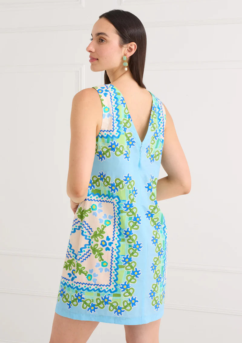 Rowan Dress Blue Floral Folk Tile