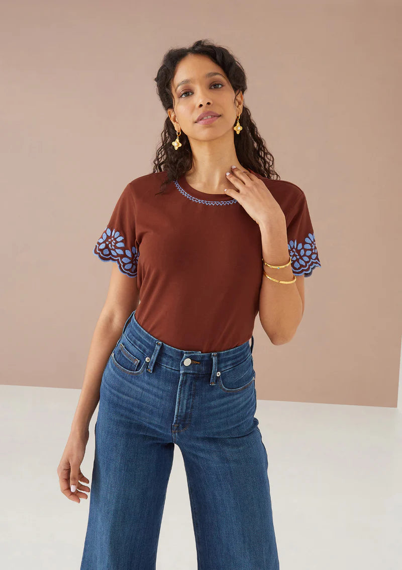 Chloe Tee Cinnamon Floral Embroidery