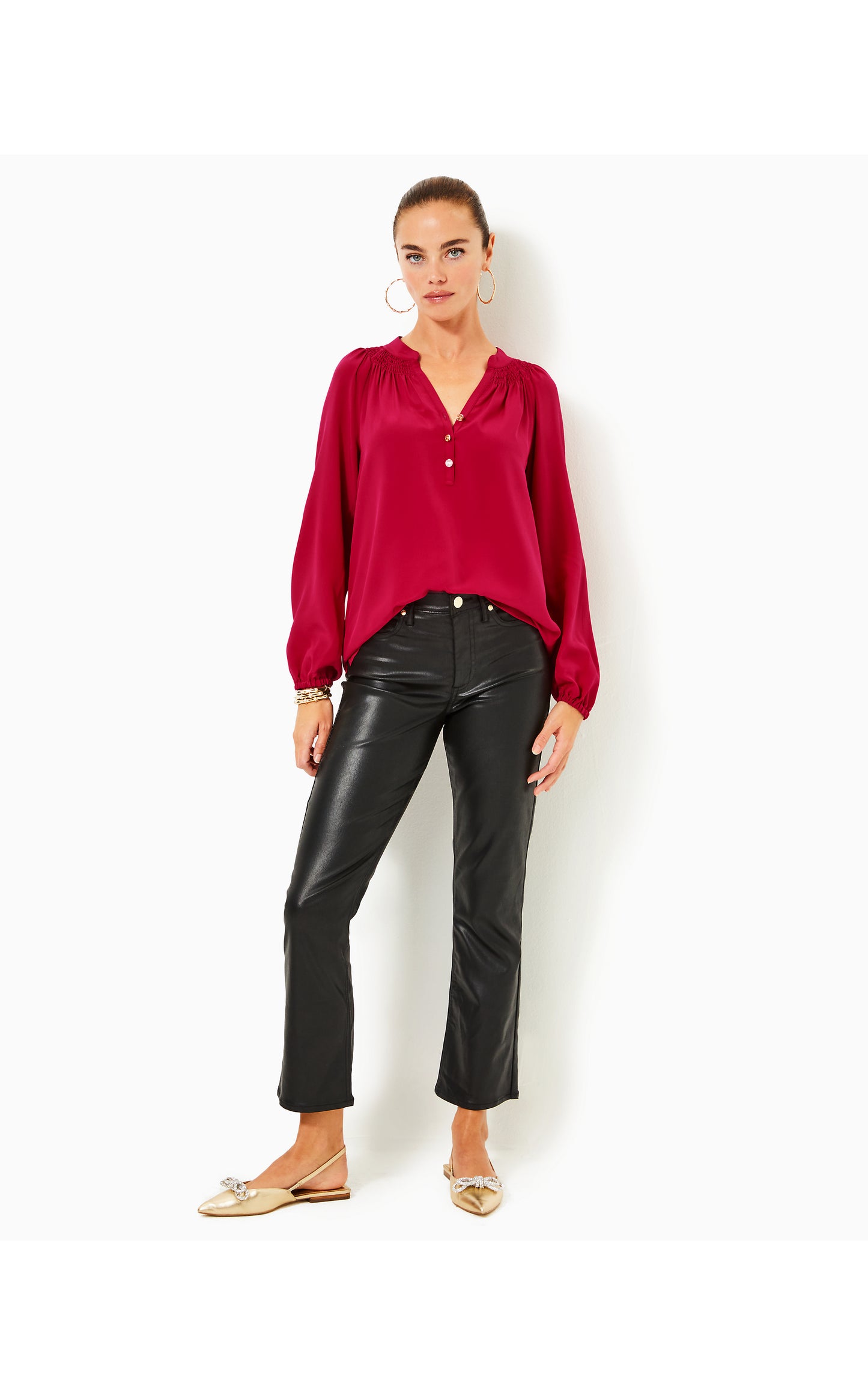 Liza Coated Crop Flare Pants Noir