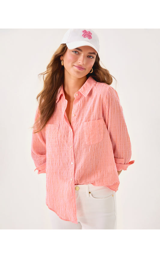 Sea View Button Down Papaya x Conch Shell Pink