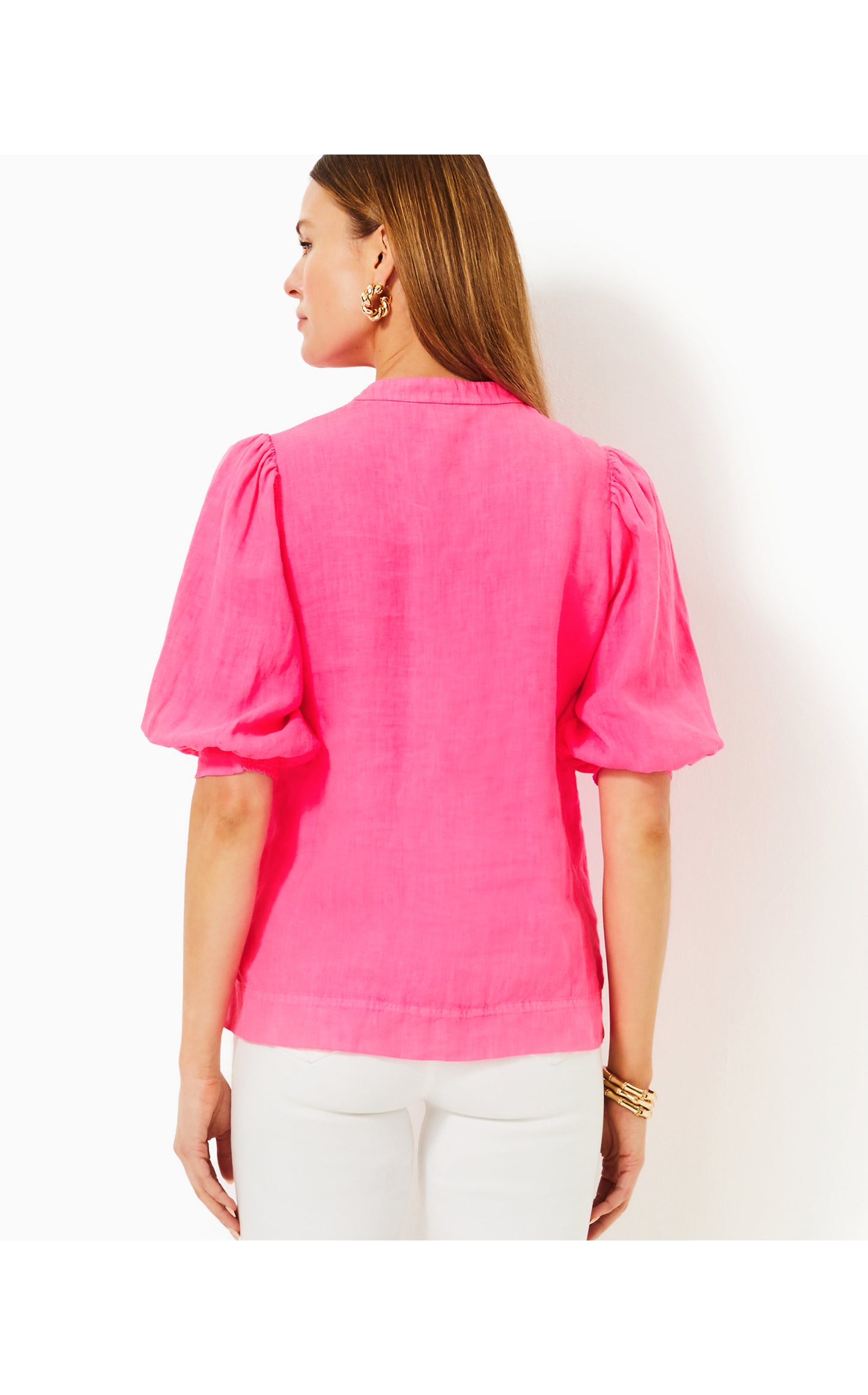 Mialeigh Elbow Sleeve Linen Top Passion Fruit Pink