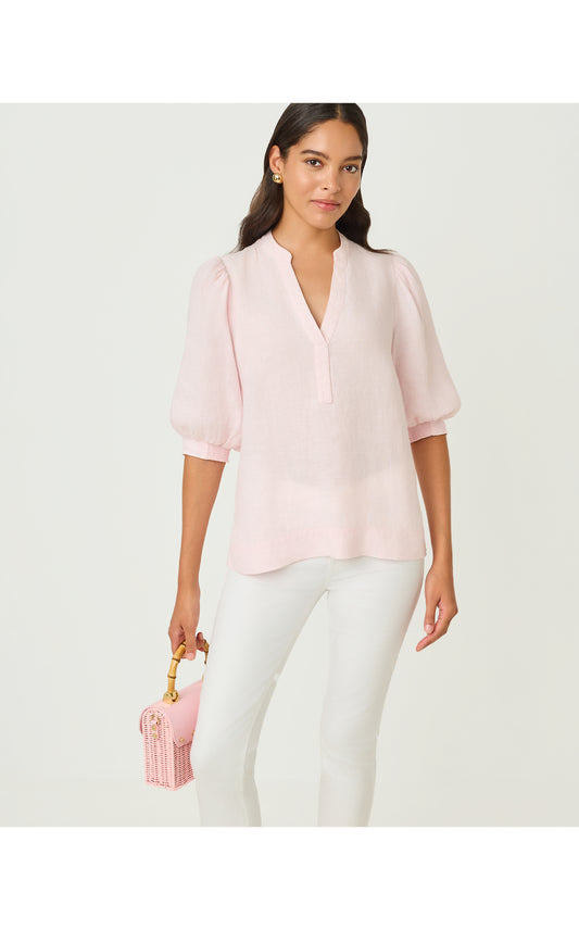 Mialeigh Elbow Sleeve Linen Top Pink Muse