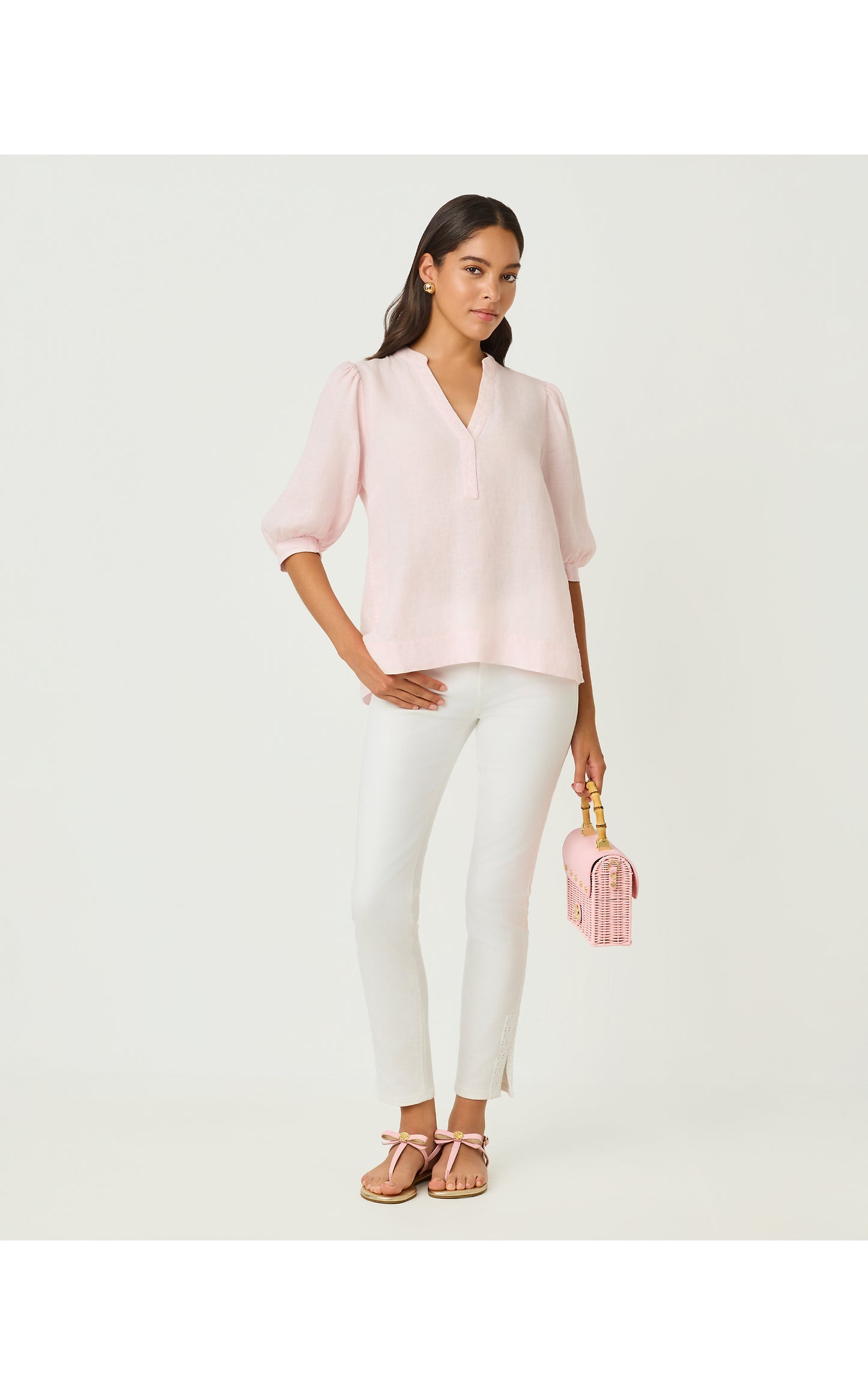 Mialeigh Elbow Sleeve Linen Top Pink Muse