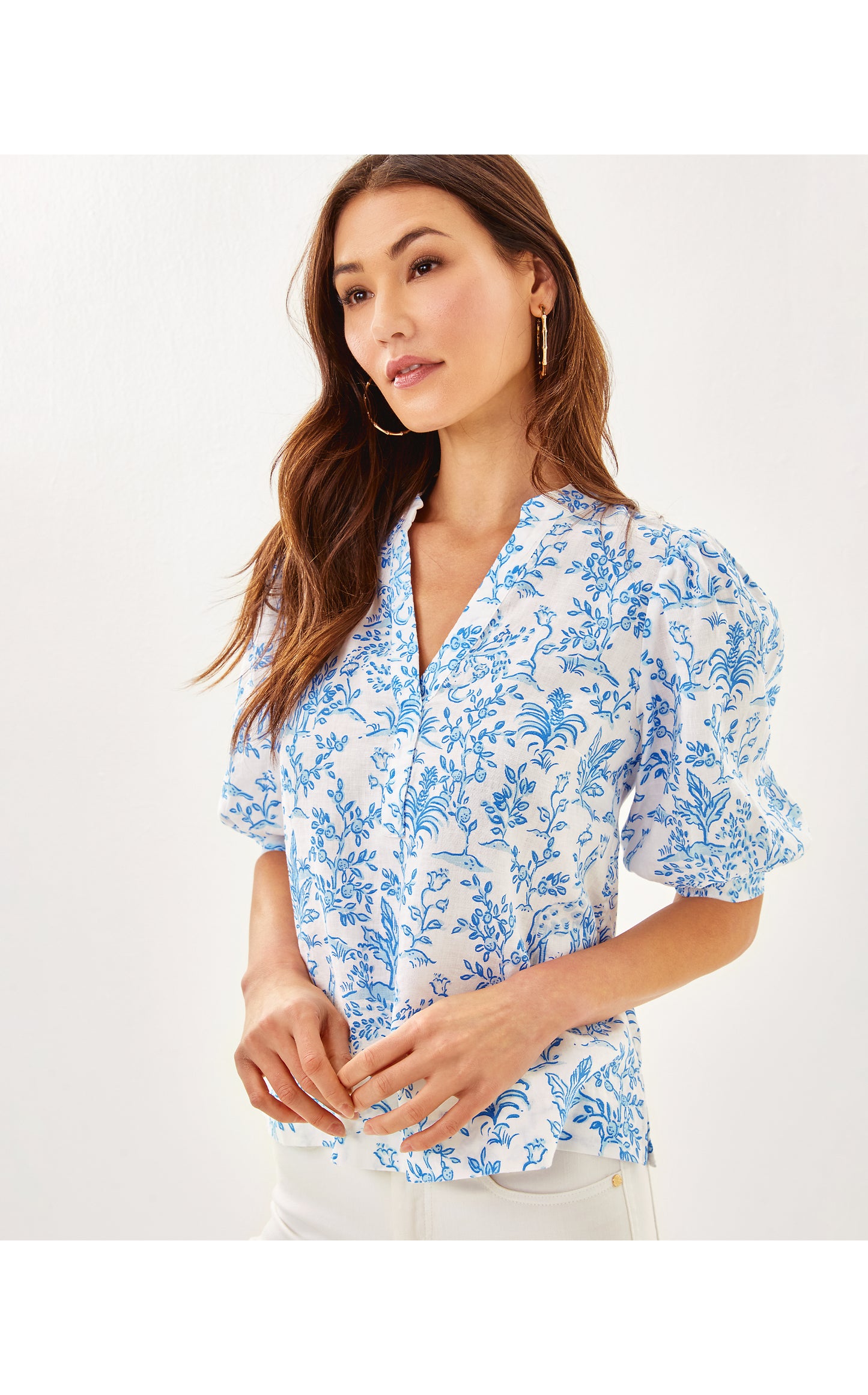 Mialeigh Elbow Sleeve Linen Top Tall Tales