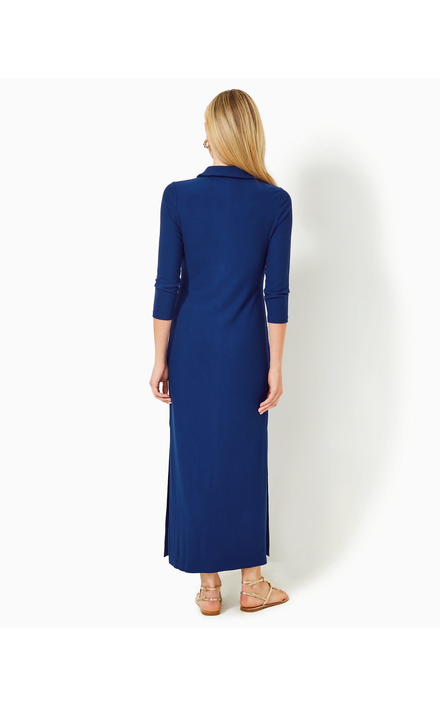 Ollie 3/4 Sleeve Maxi Polo Dress Blue Med