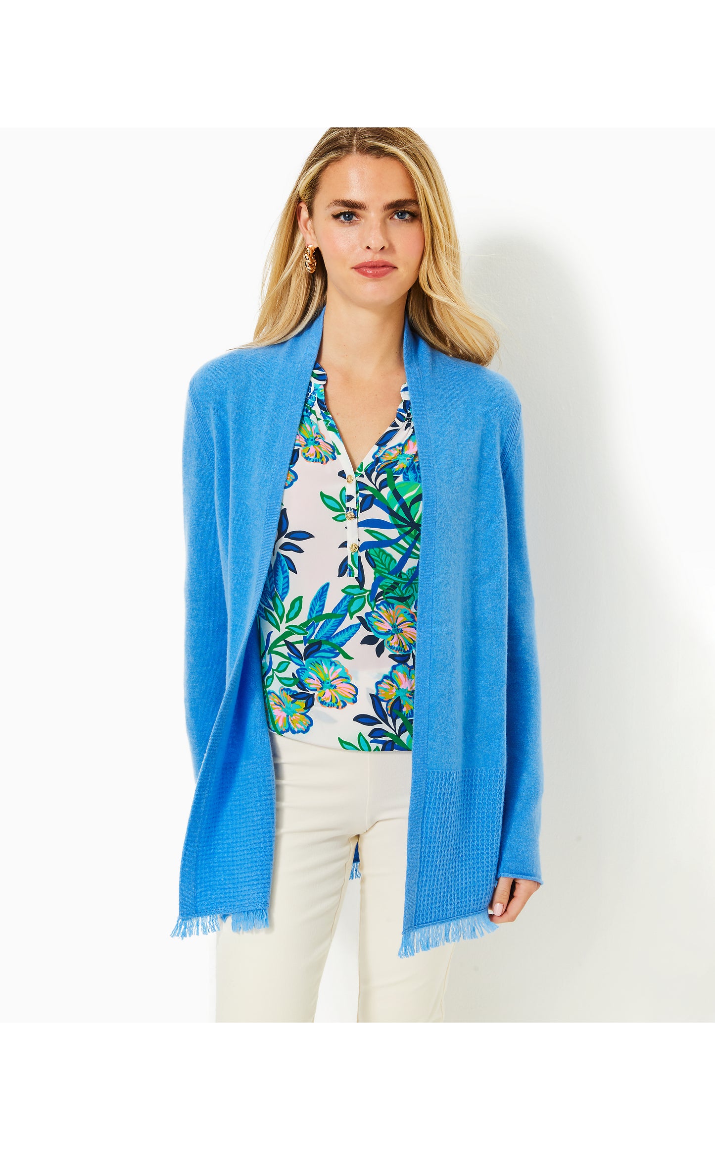 Noble Cashmere Cardigan Heathered Blue Stream