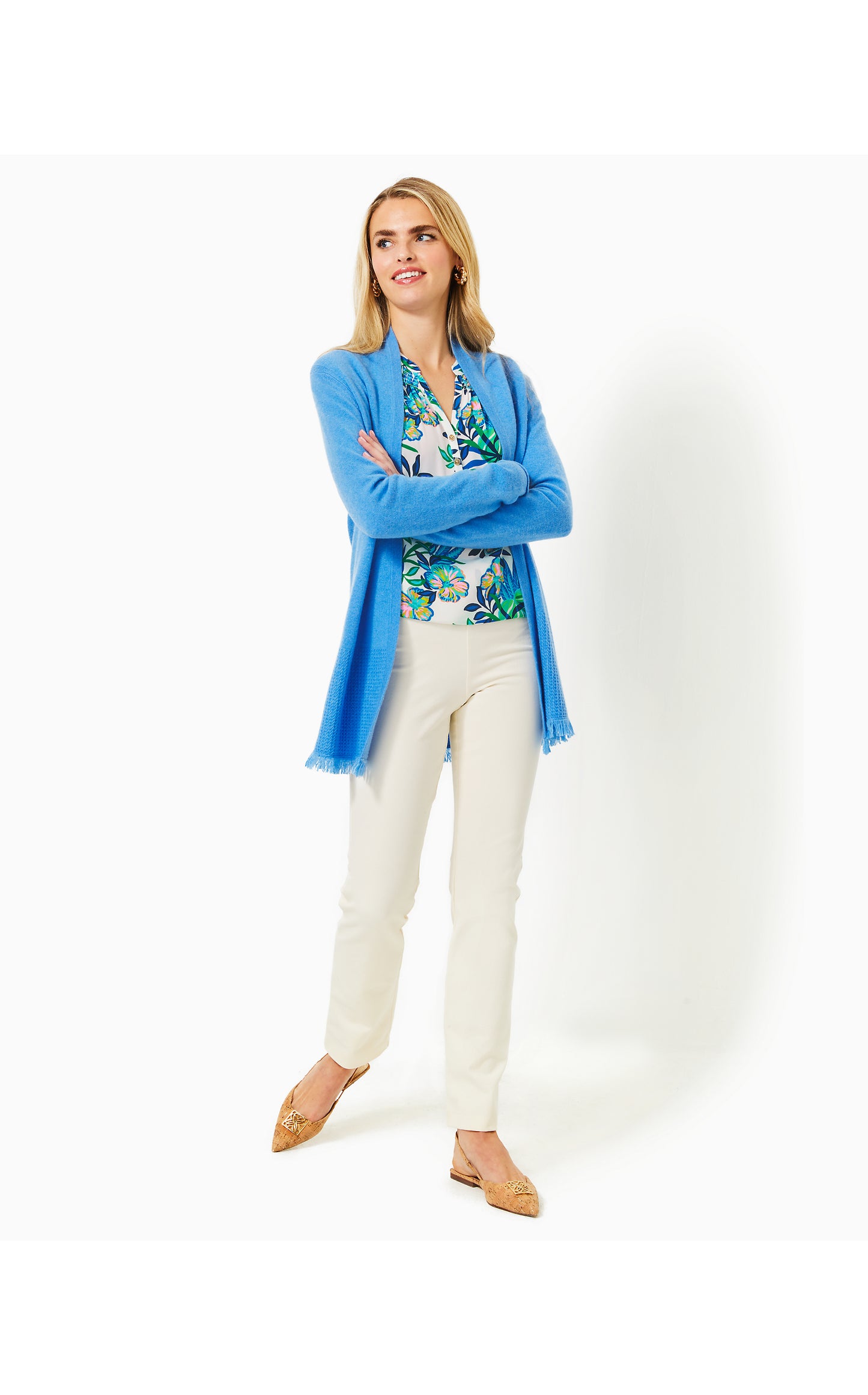 Noble Cashmere Cardigan Heathered Blue Stream