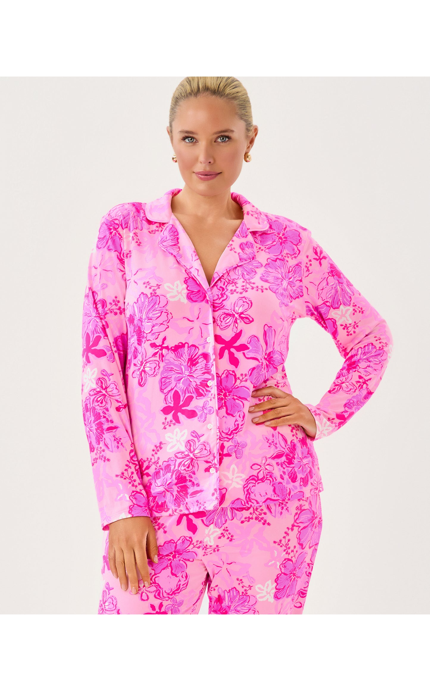 PJ Knit Long Sleeve Button Up Top Supporting Squad