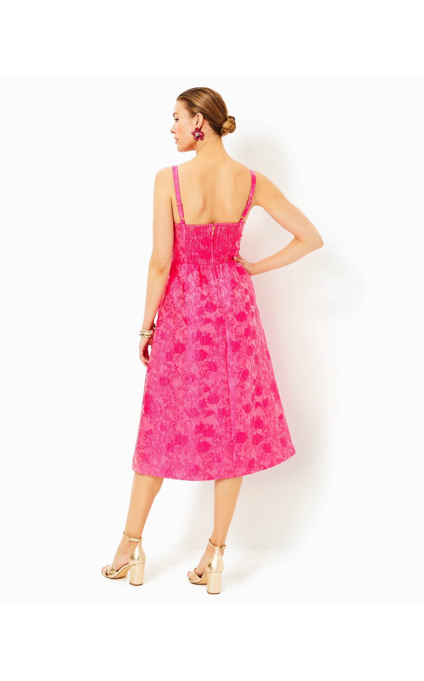 Ellara Jacquard Midi Bow Dress Passion Fruit Pink