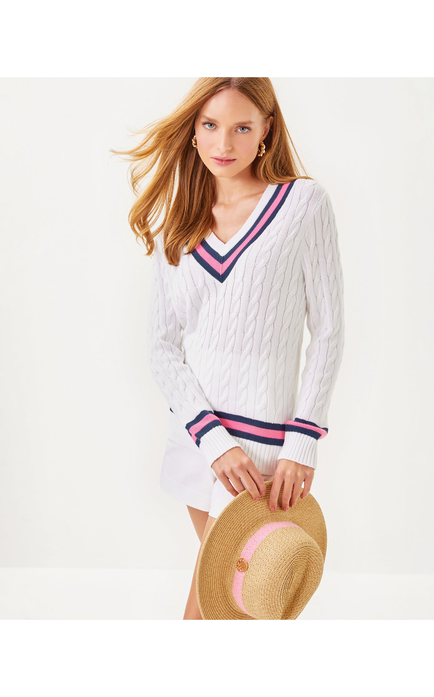 Brockton Sweater Resort White X Rousseau Pink