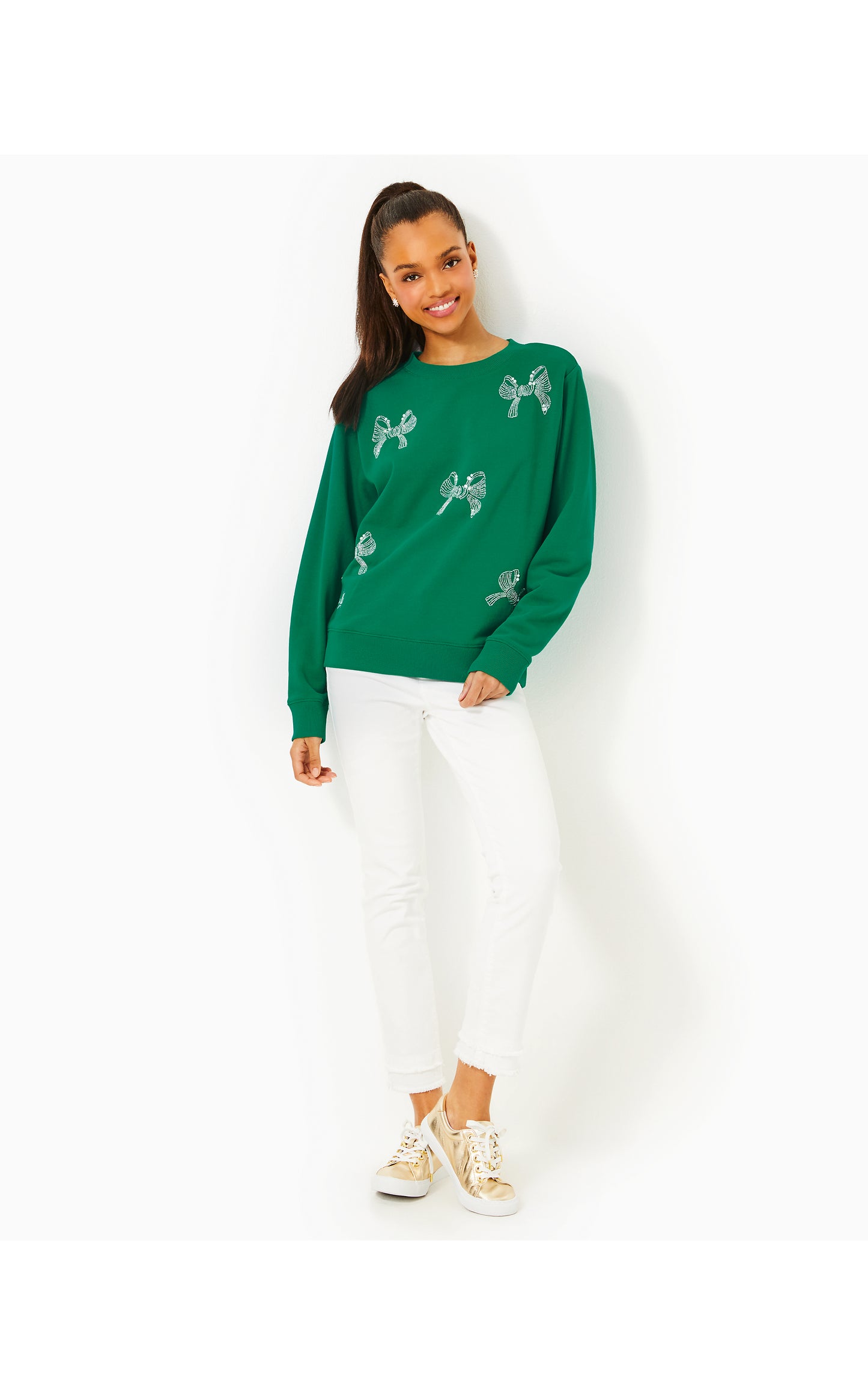 Ballad Long Sleeve Sweatshirt Fiddle Leaf Green Bow