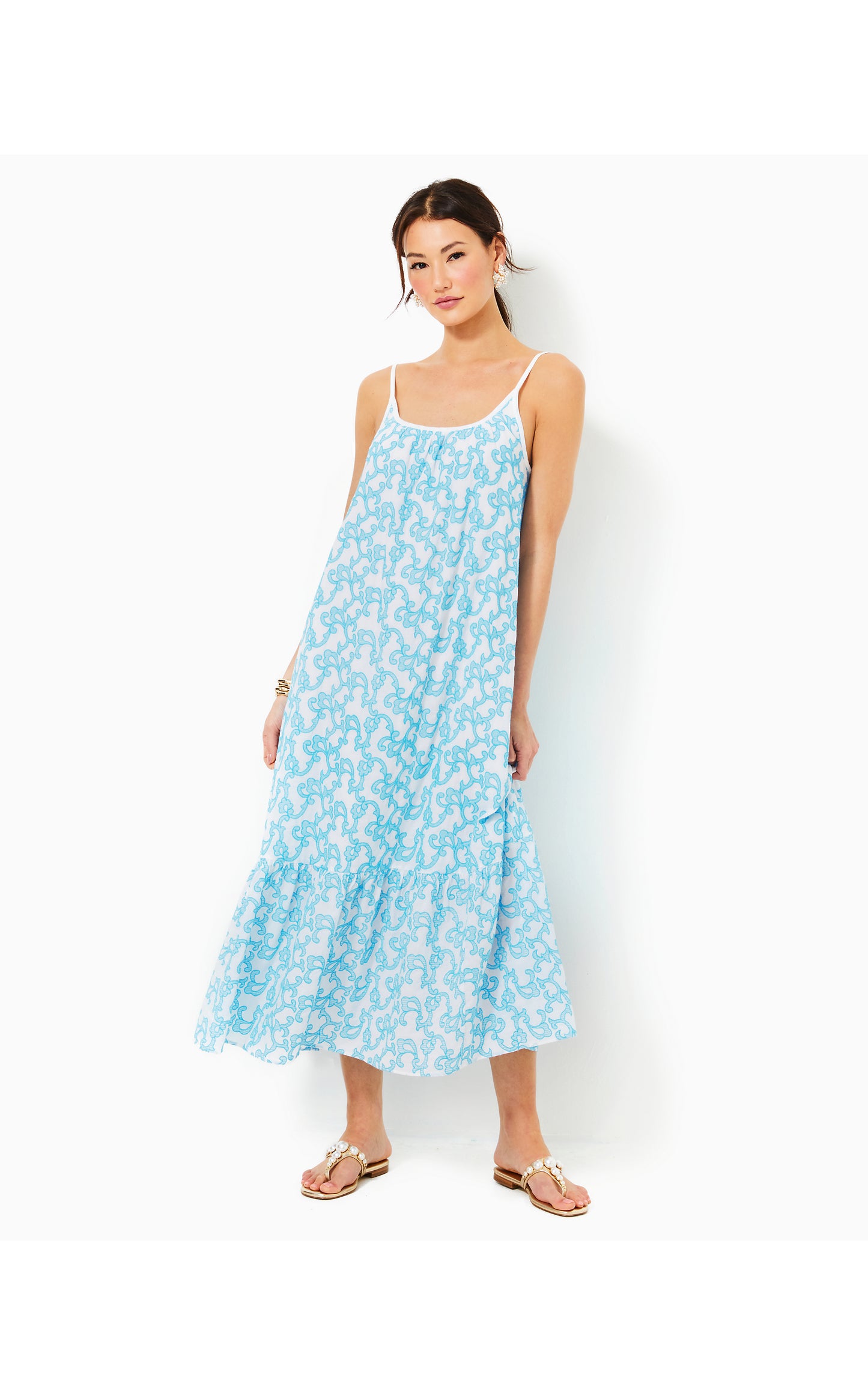 Amerie Embroidered Cotton Dress Lunar Blue