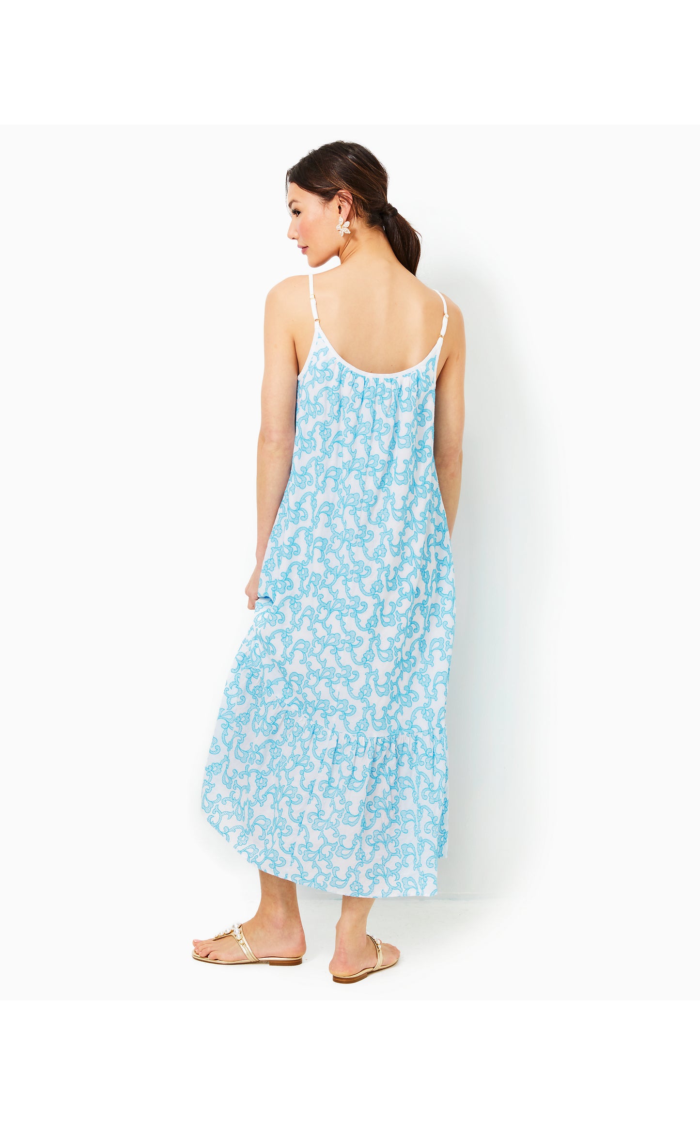 Amerie Embroidered Cotton Dress Lunar Blue