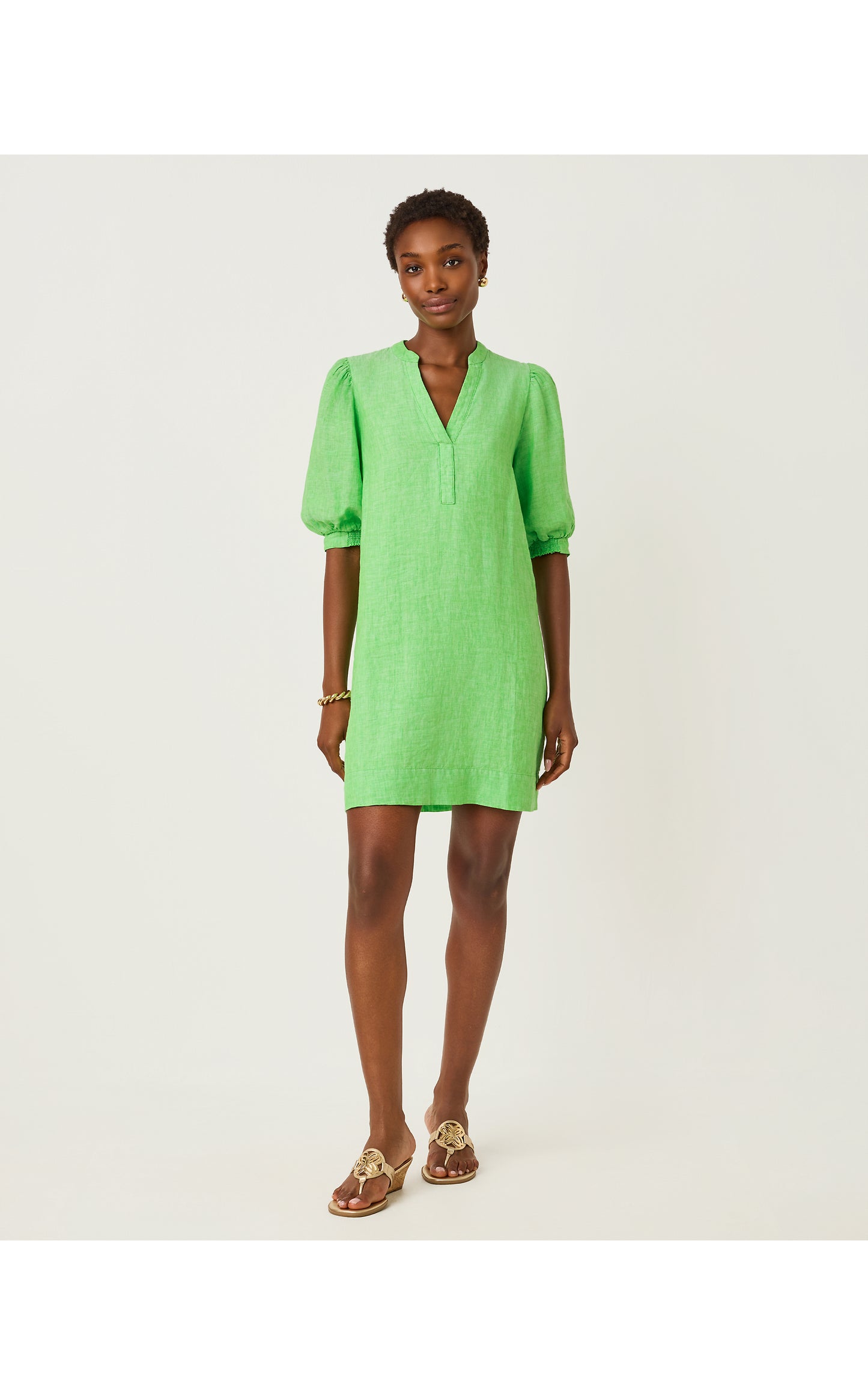 Mialeigh Elbow Sleeve Linen Dress Putting Green
