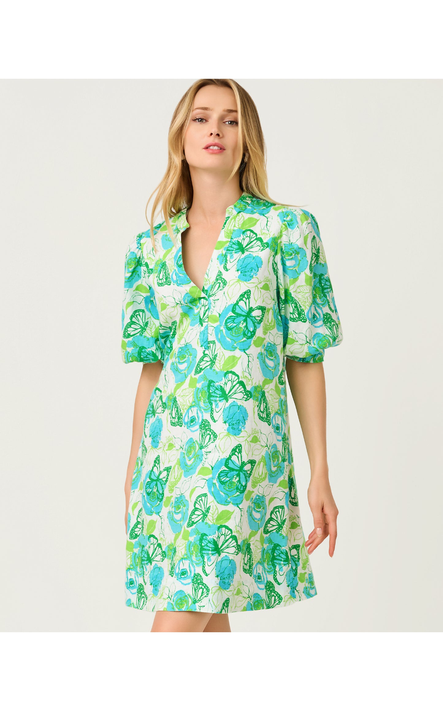Mialeigh Elbow Sleeve Linen Dress Monarch Rose