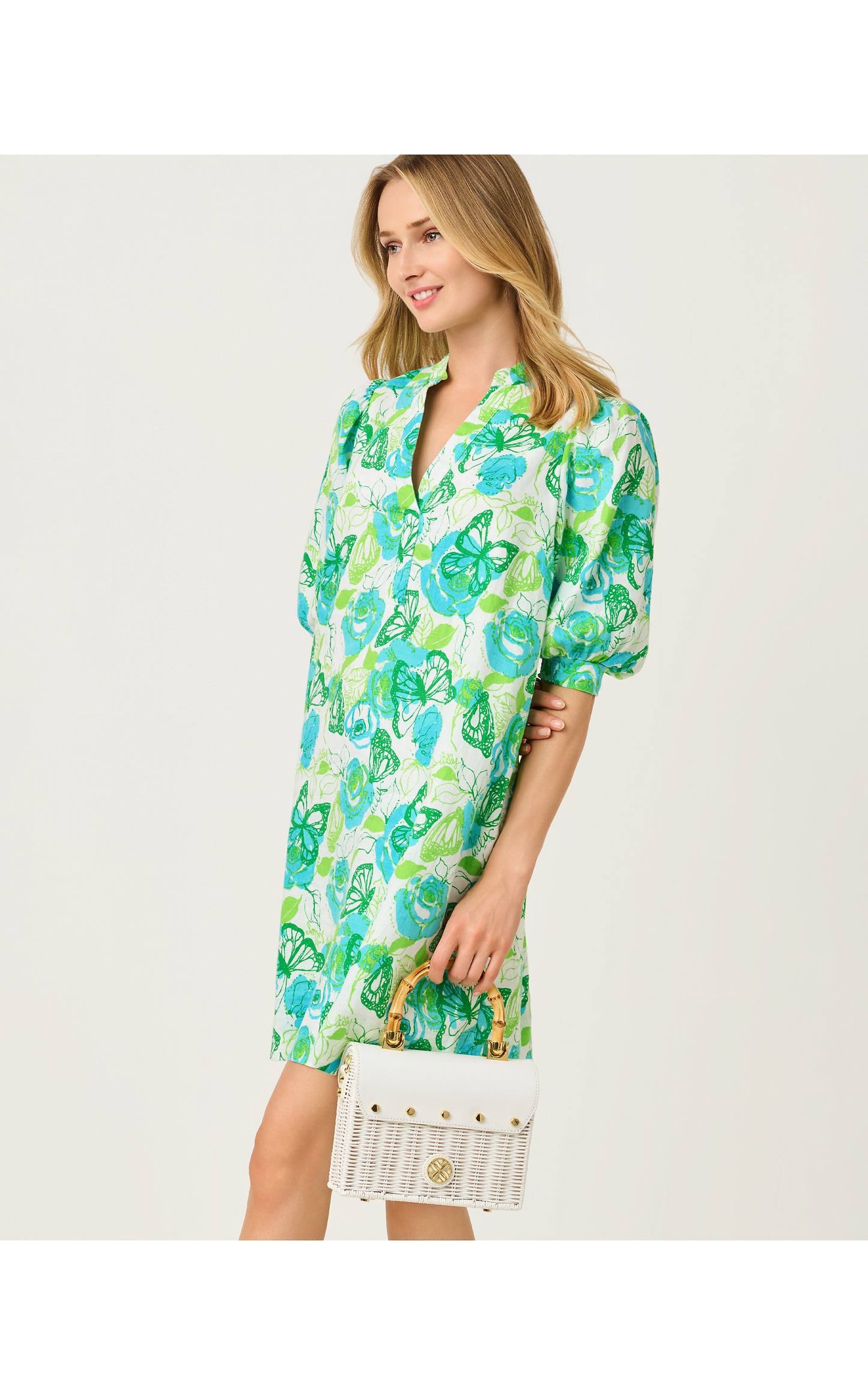 Mialeigh Elbow Sleeve Linen Dress Monarch Rose