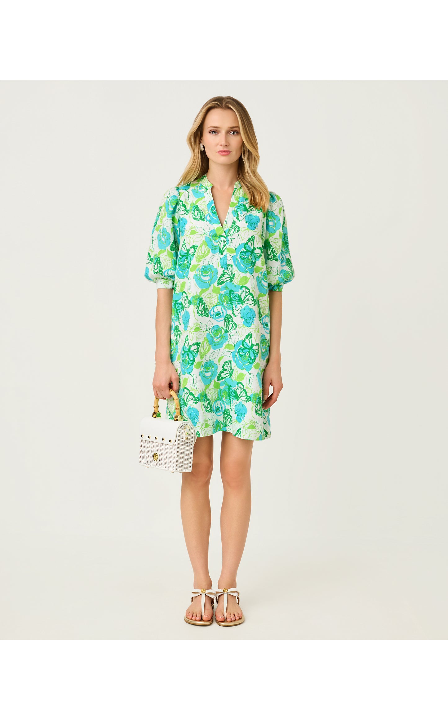 Mialeigh Elbow Sleeve Linen Dress Monarch Rose