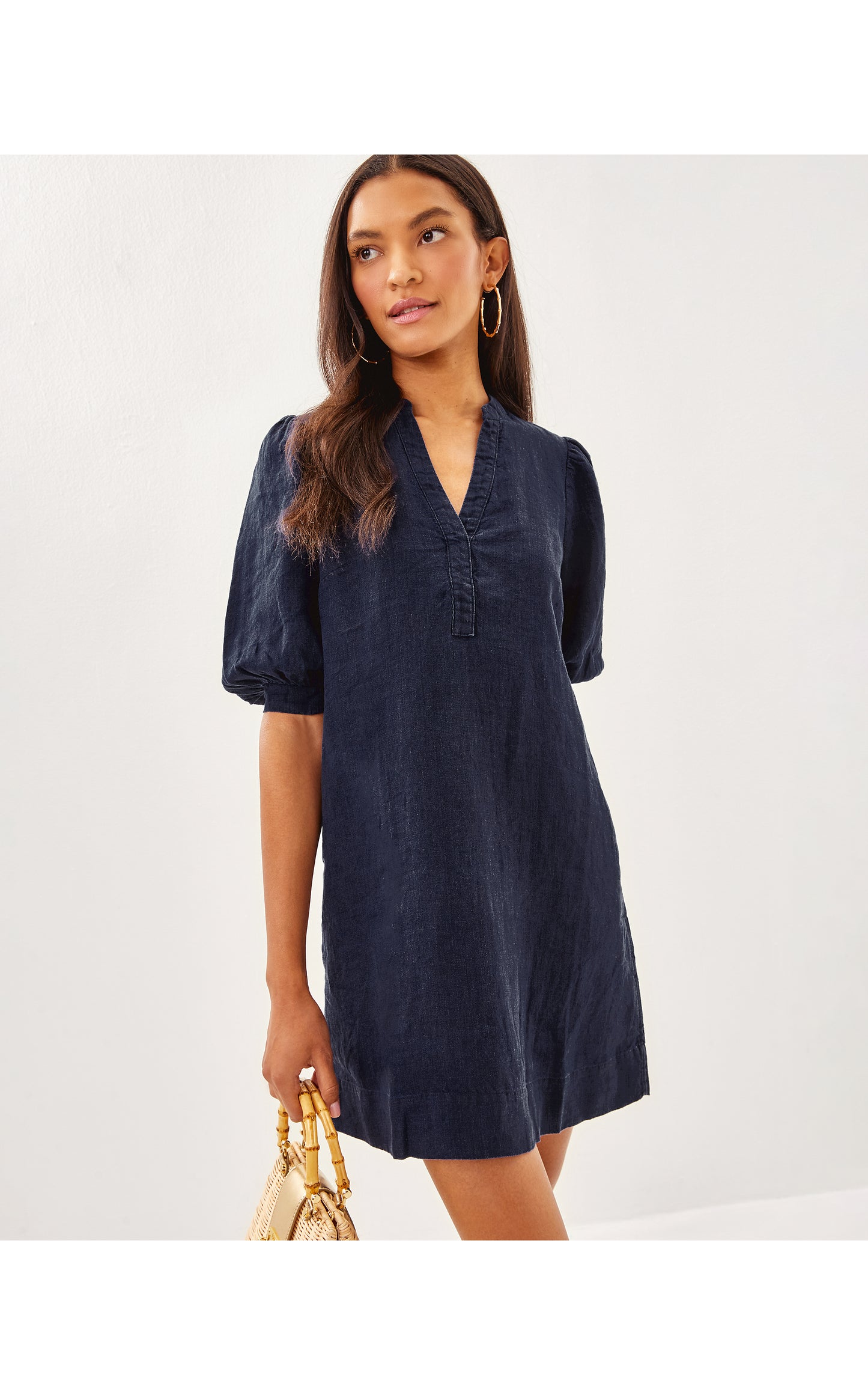 Mialeigh Elbow Sleeve Linen Dress True Navy