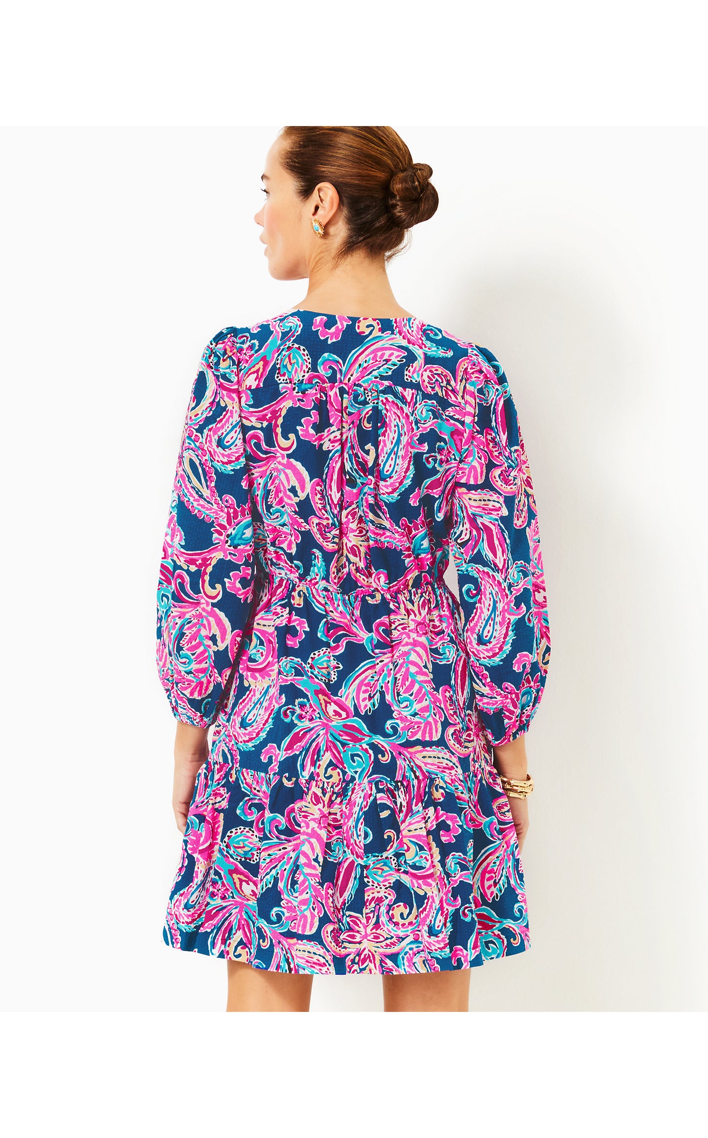 Deacon 3/4 Sleeve V-Neck Dress Multi Flitting About