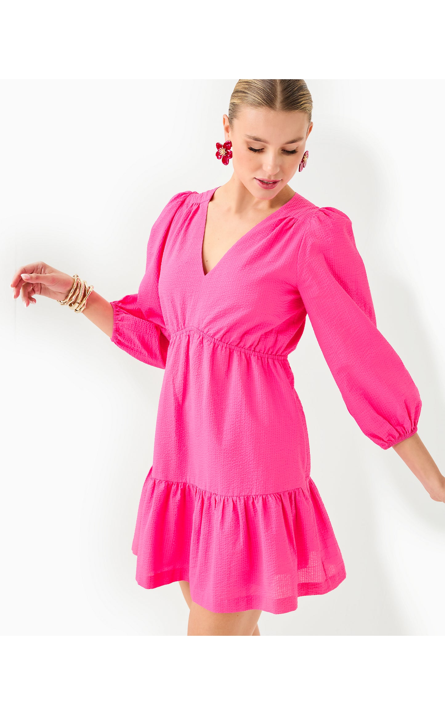 Deacon 3/4 Sleeve Dress V-Neck Passion Fruit Pink