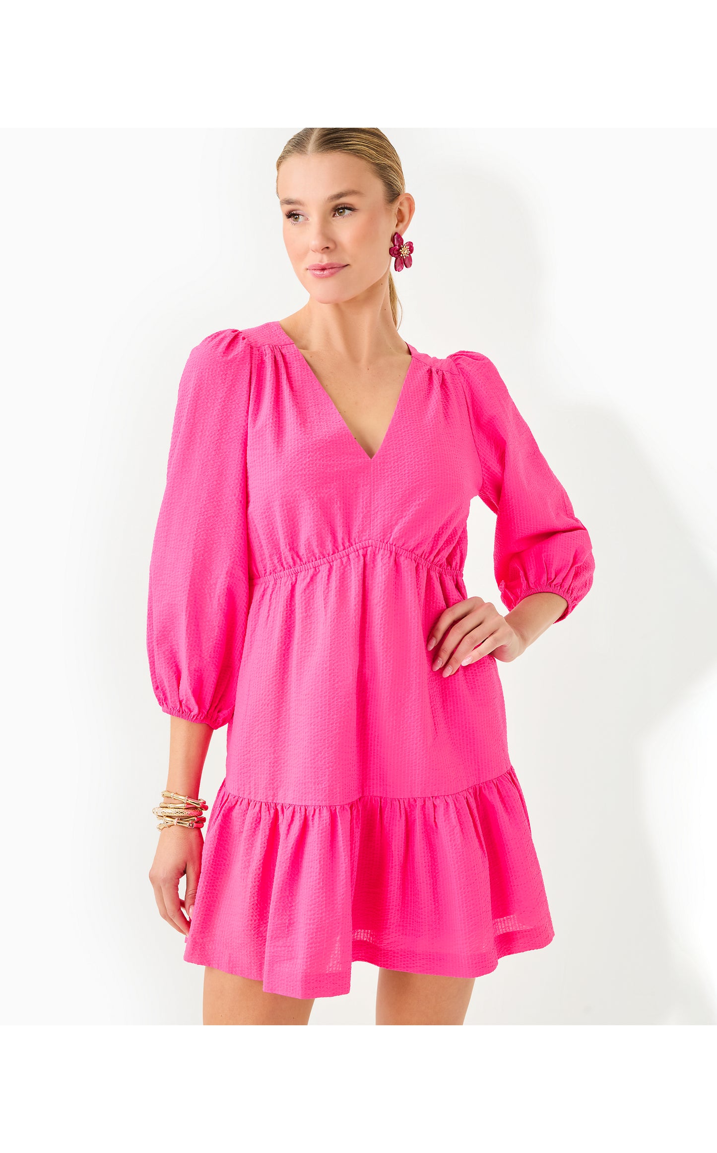 Deacon 3/4 Sleeve Dress V-Neck Passion Fruit Pink